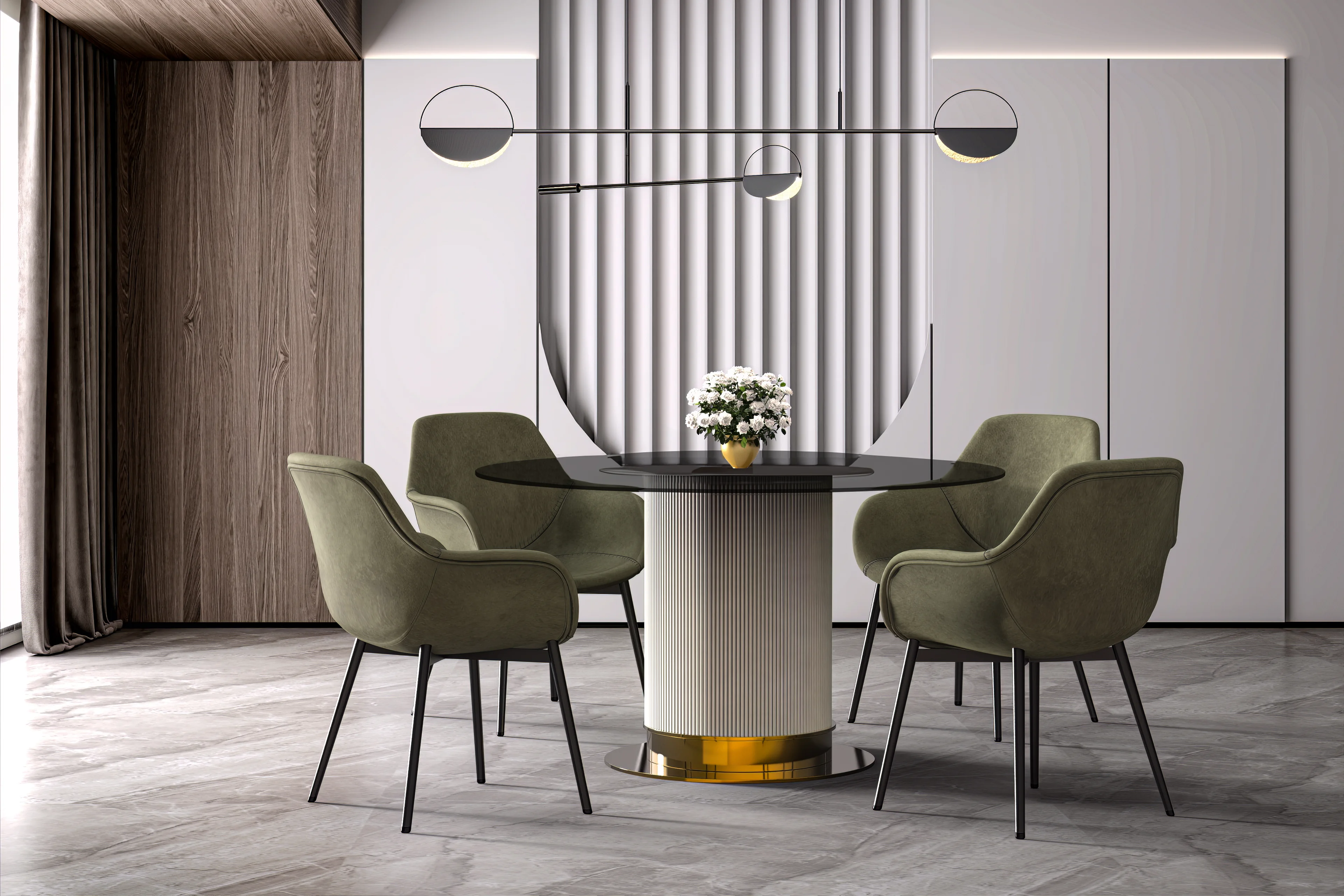 Jexis Series Round Dining Ta...Gold Base with 71" Round Clear Glass Top