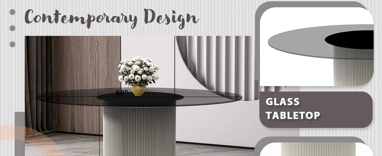 Jexis Series Round Dining Ta...Gold Base with 71" Round Clear Glass Top