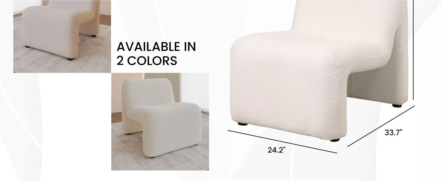 Klyx Collection Modern Accent Chair in White Boucle