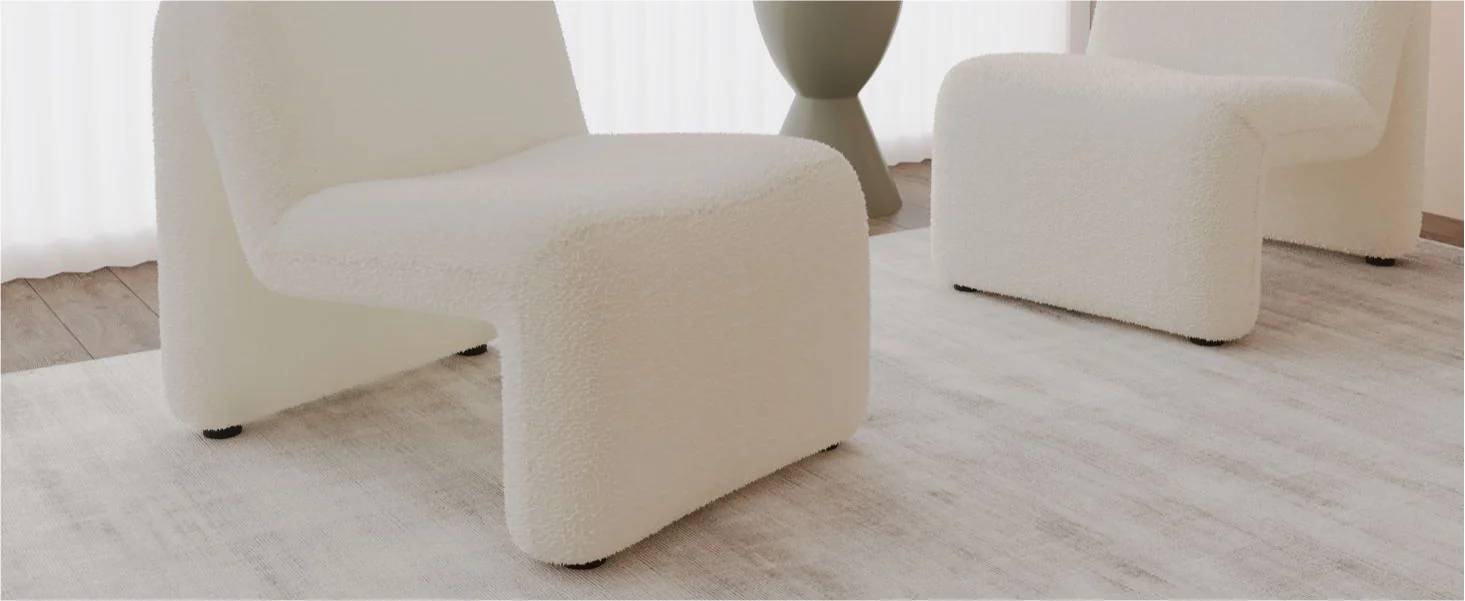 Klyx Collection Modern Accent Chair in White Boucle