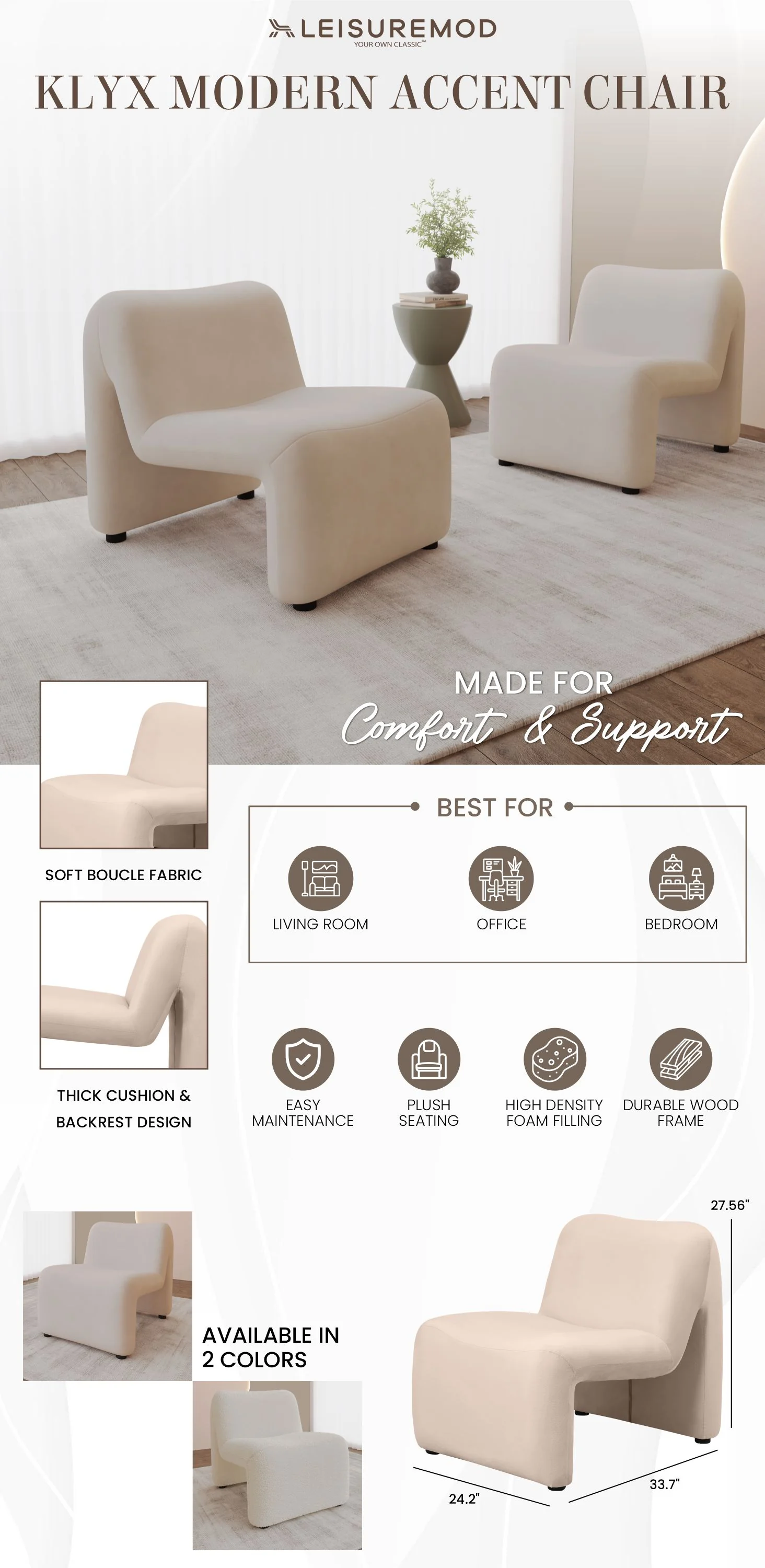 Klyx Collection Modern Accent Chair in Beige Velvet