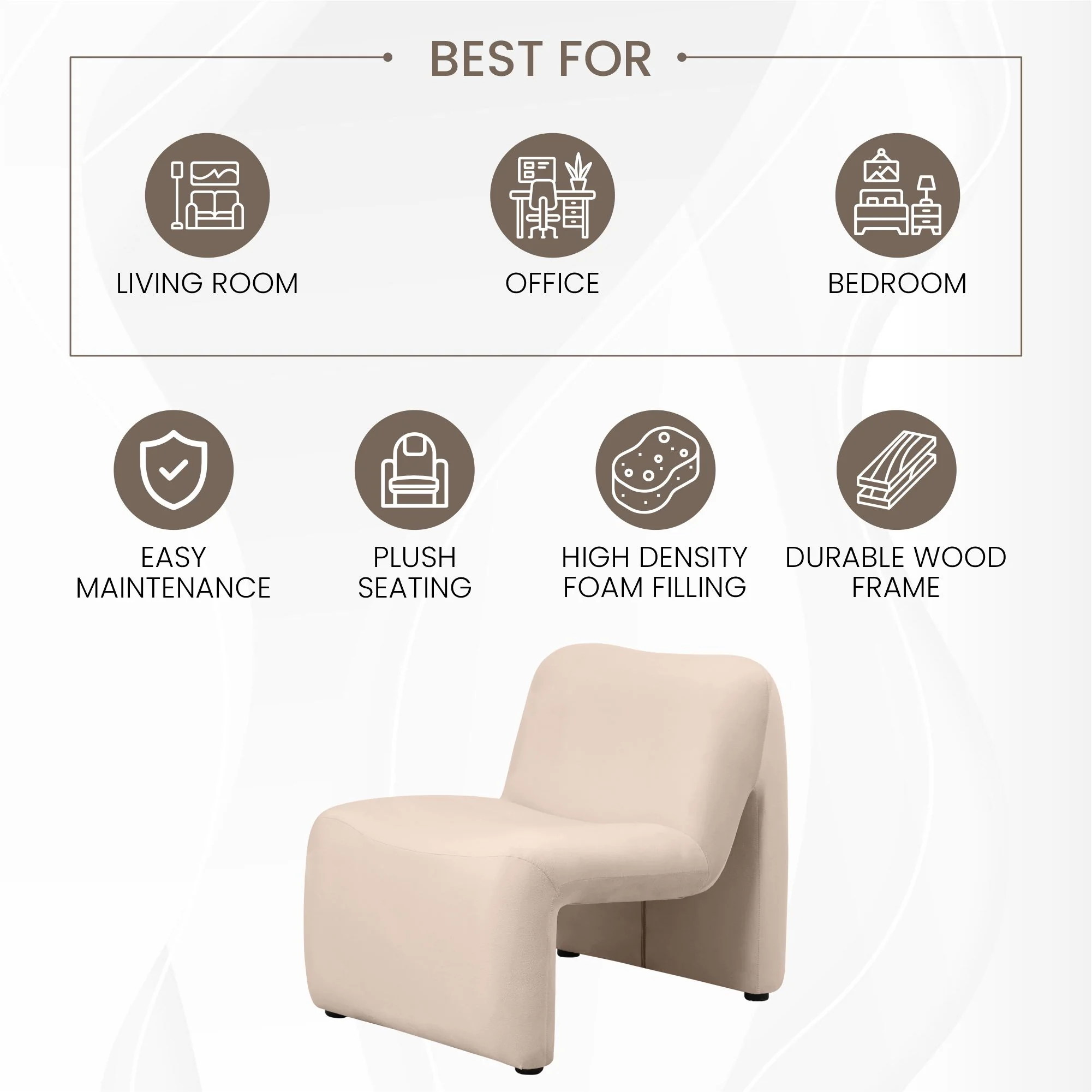 Klyx Collection Modern Accent Chair in Beige Velvet