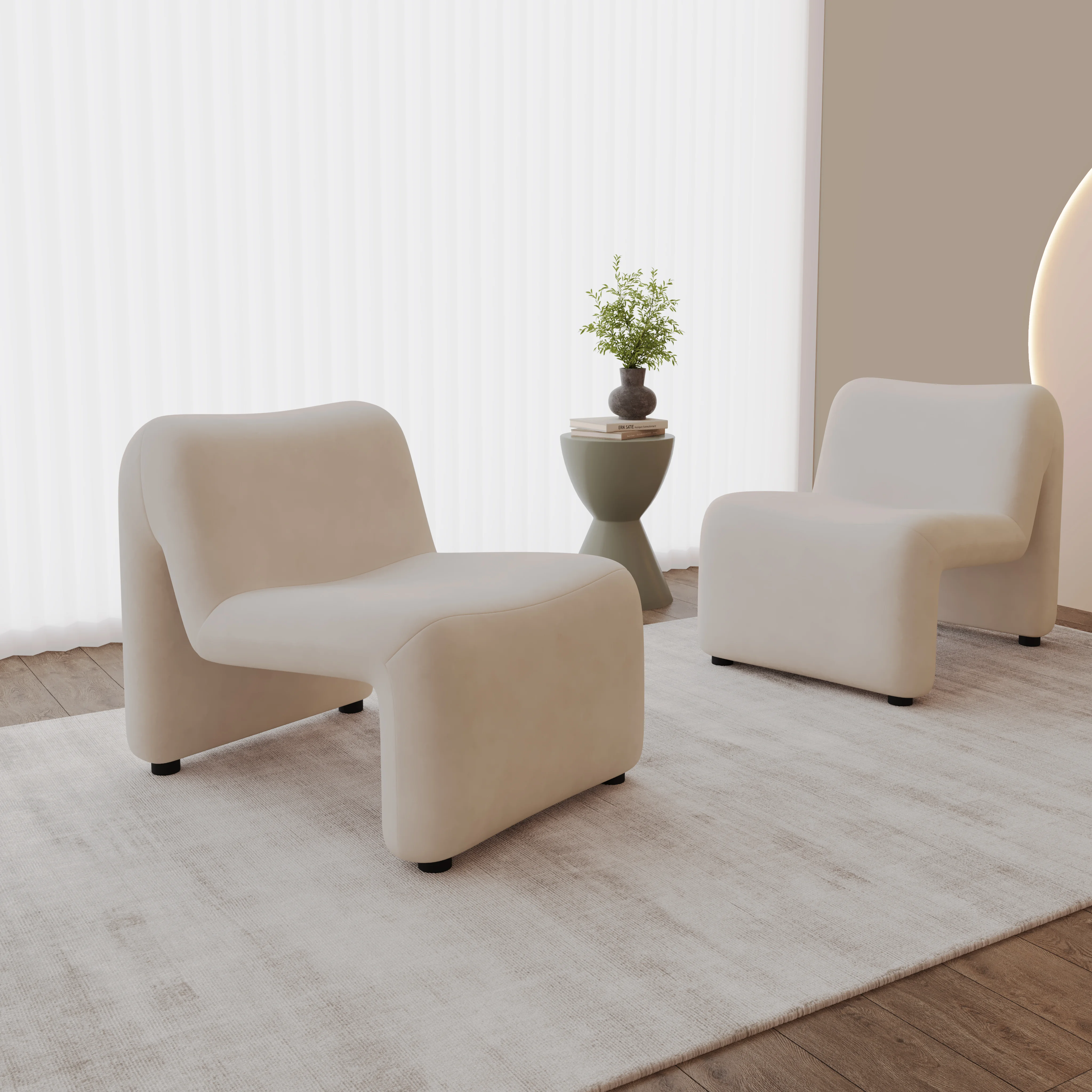 Klyx Collection Modern Accent Chair in Beige Velvet