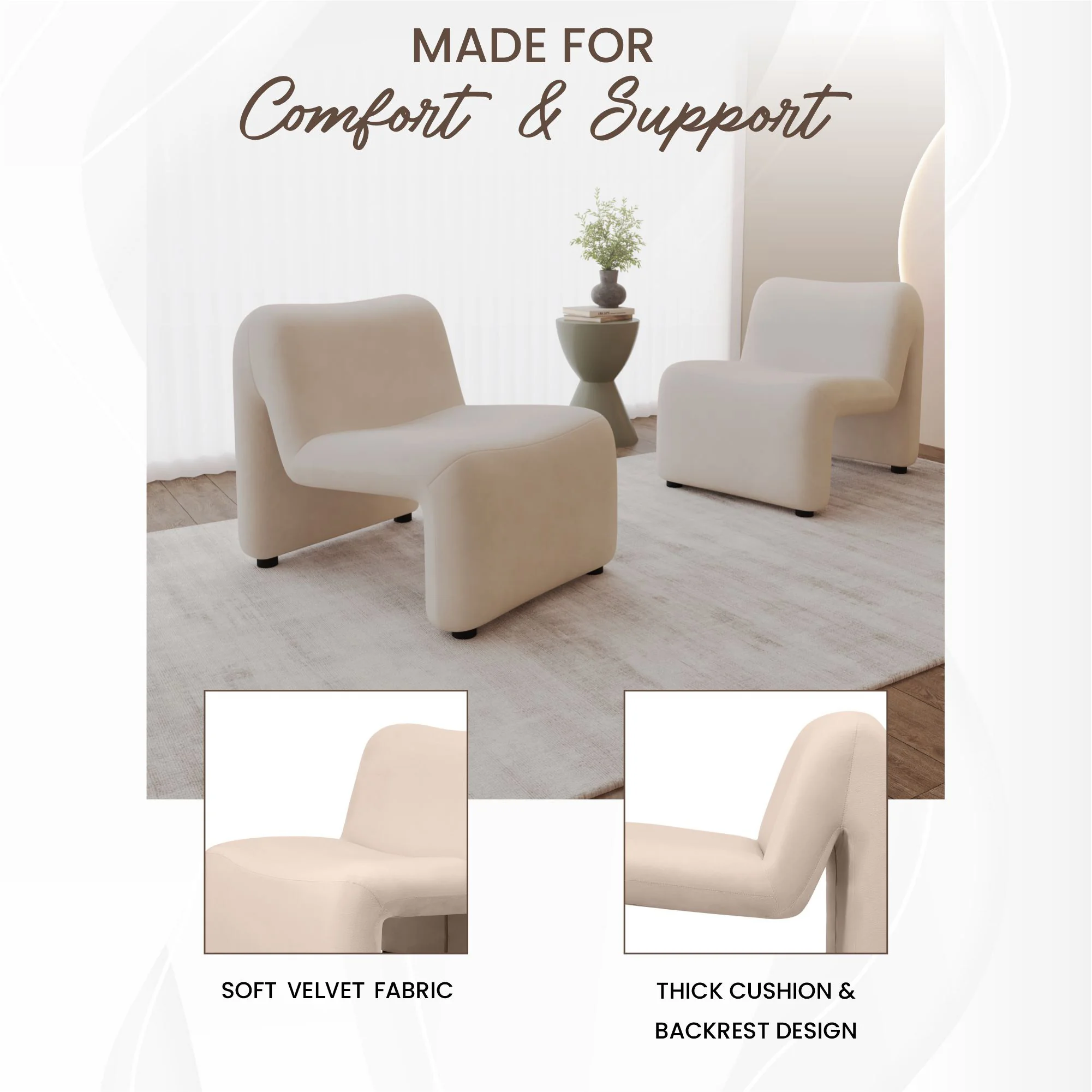 Klyx Collection Modern Accent Chair in Beige Velvet