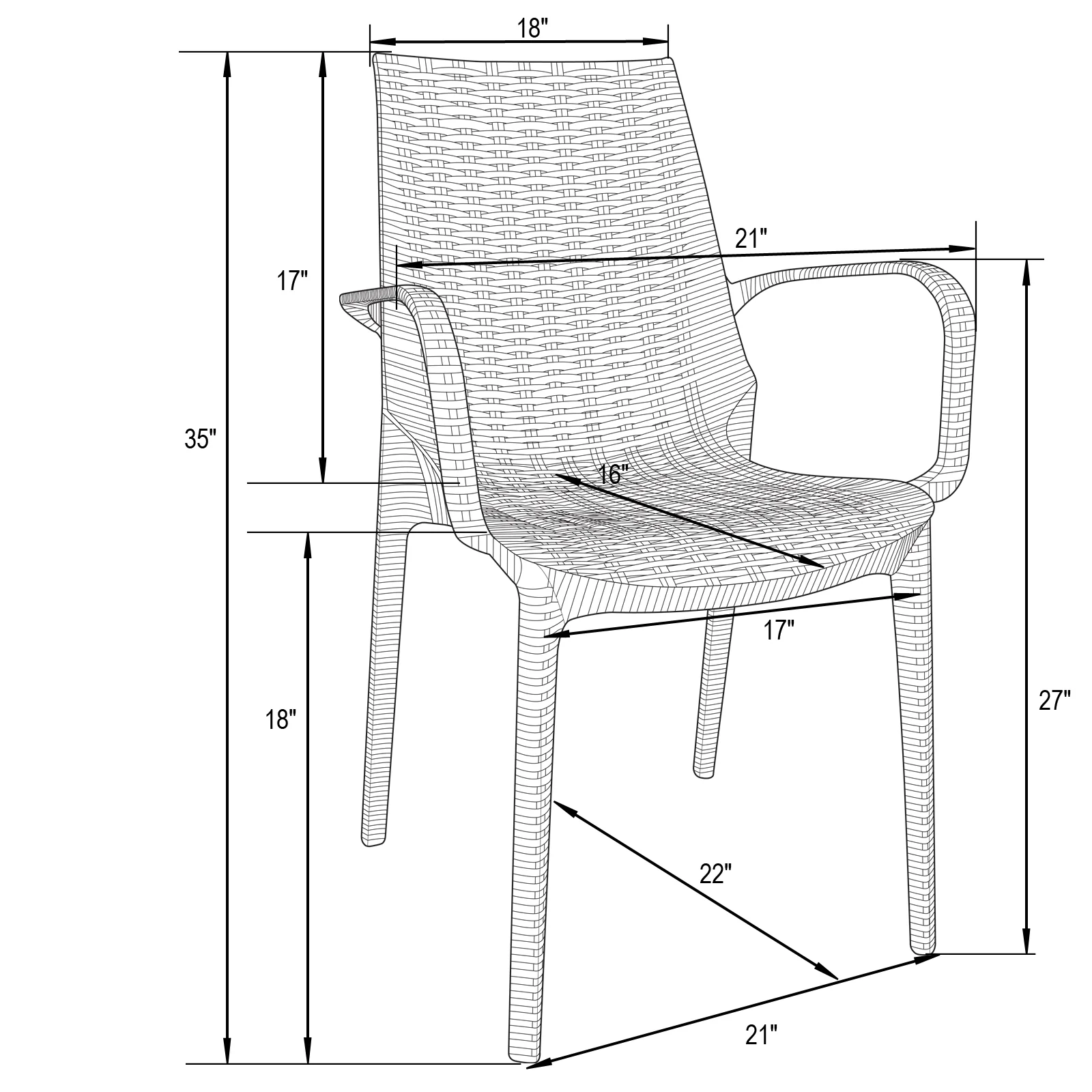 Kent Outdoor Patio Plastic Dining Arm Chair