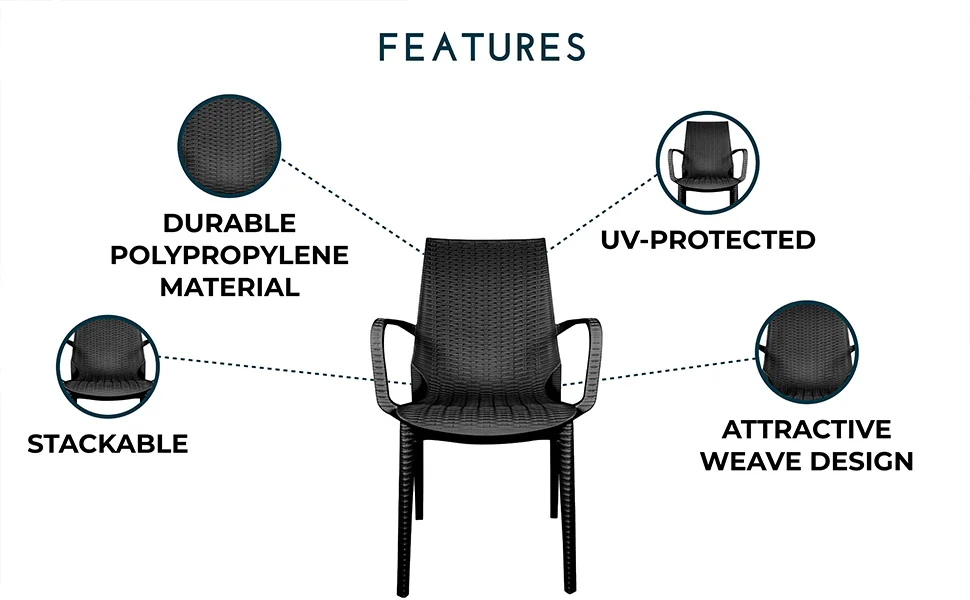 Kent Outdoor Patio Plastic Dining Arm Chair, Set of 4