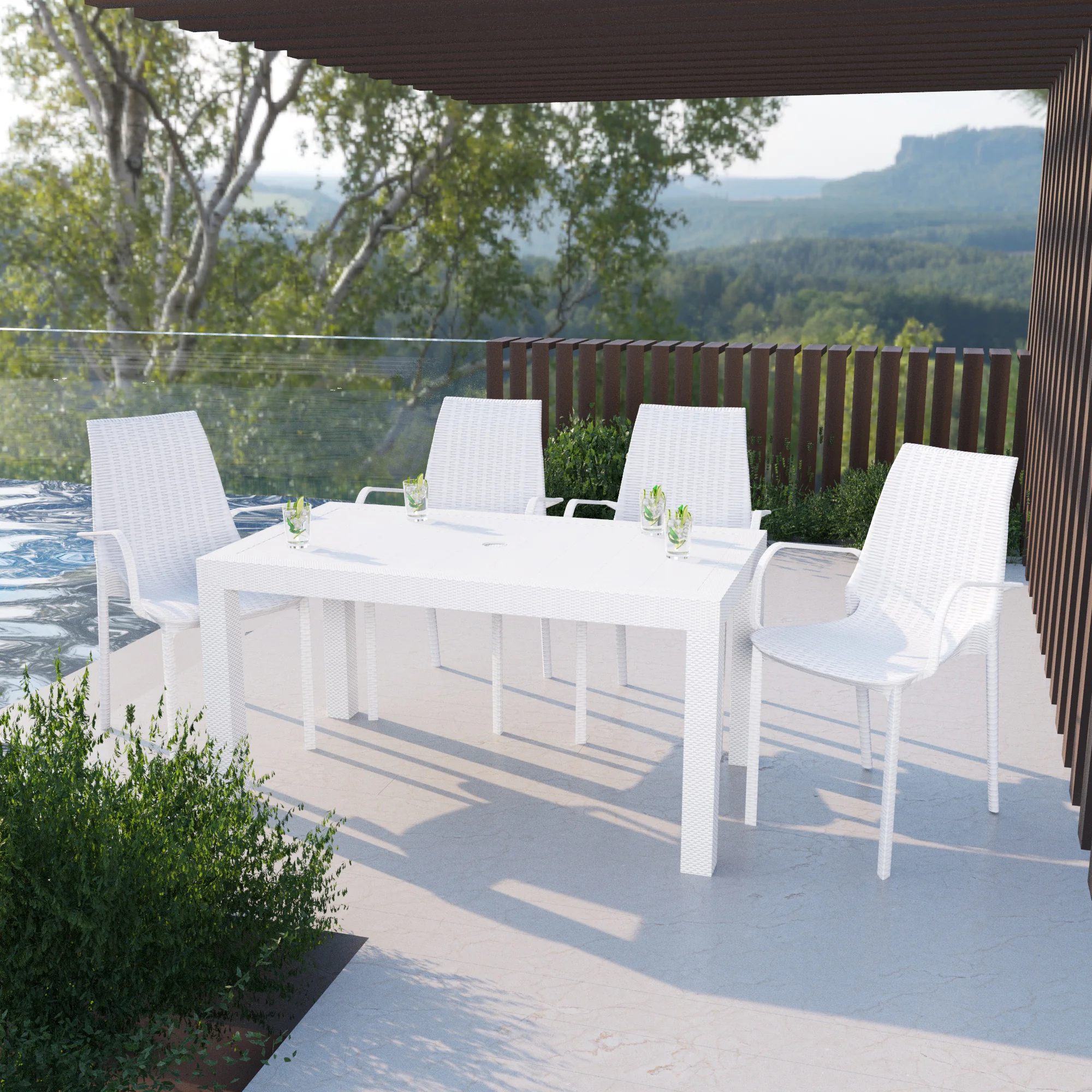 Kent Outdoor Patio Plastic Dining Arm Chair, Set of 4
