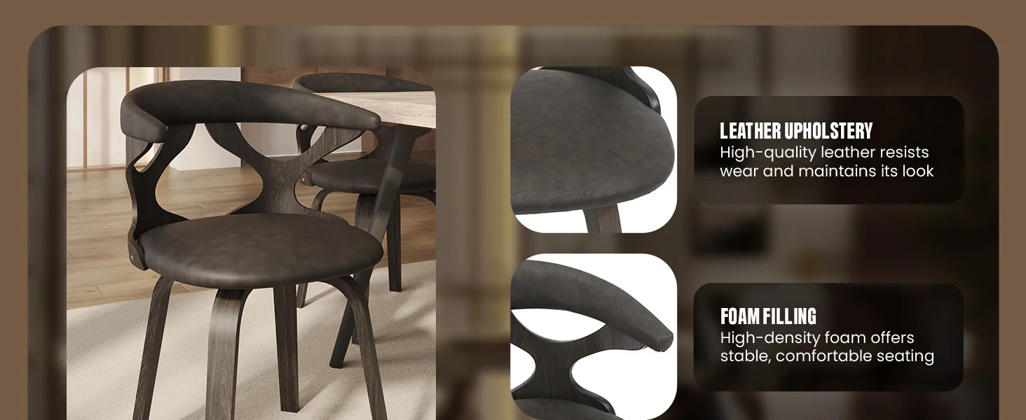 Modern Wooden Dining Chair, Dark Walnut Frame in Brown, Klyne Collection By LeisrueMod