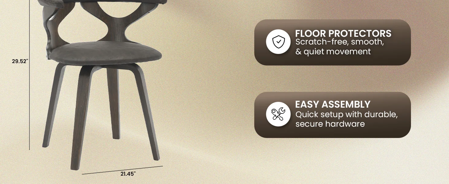 Modern Wooden Dining Chair, Dark Walnut Frame in Brown, Klyne Collection By LeisrueMod