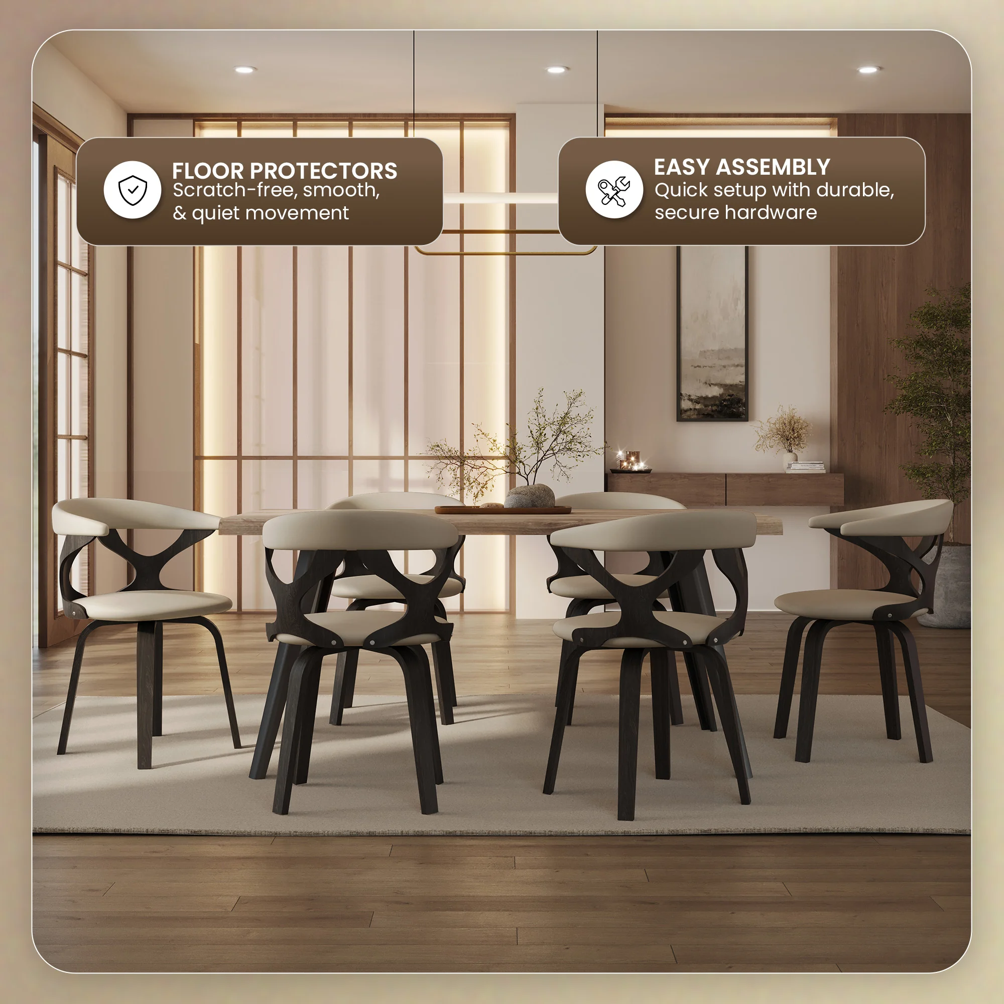 Modern Wooden Dining Chair, Dark Walnut Frame in Taupe, Klyne Collection By LeisrueMod