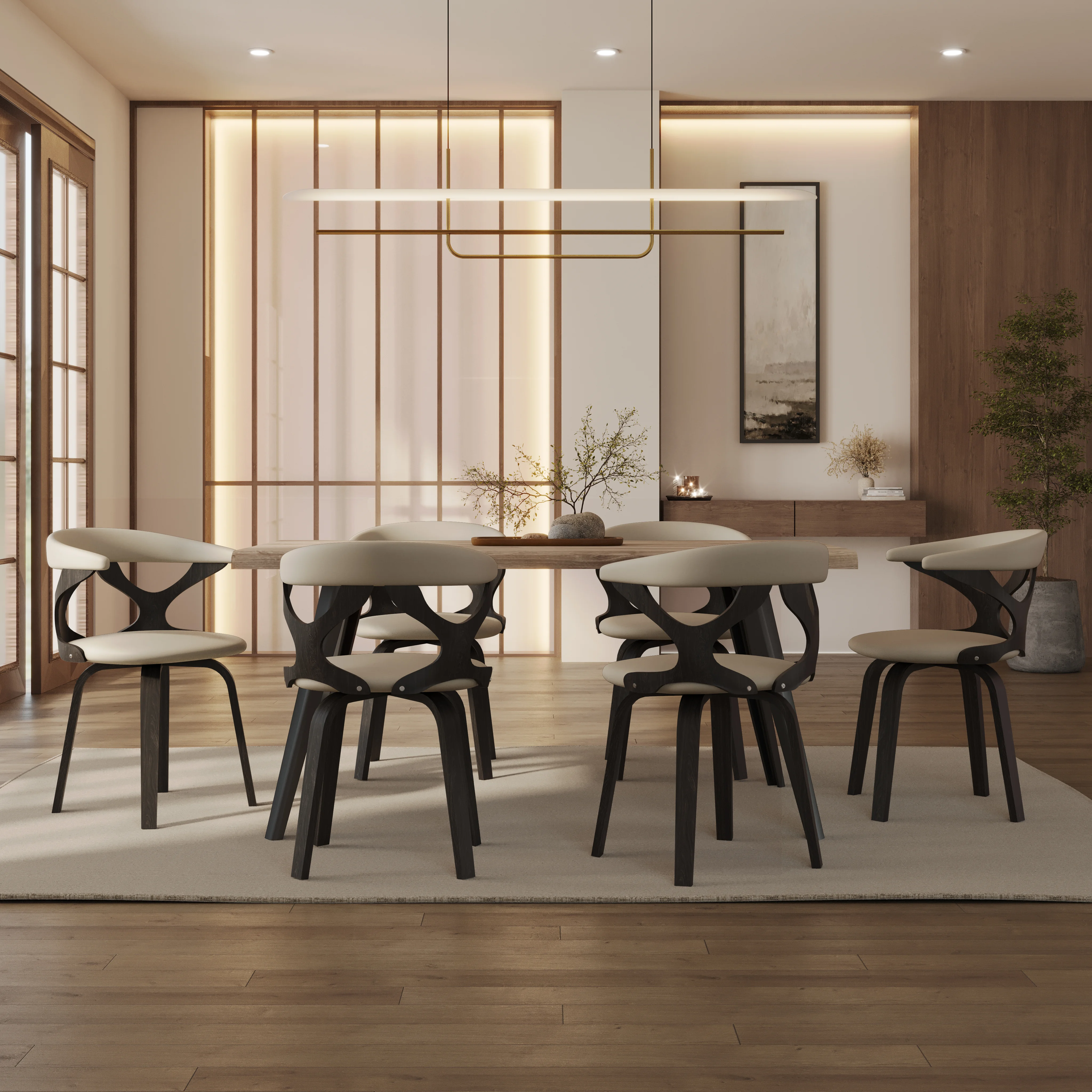 Modern Wooden Dining Chair, Dark Walnut Frame in Taupe, Klyne Collection By LeisrueMod