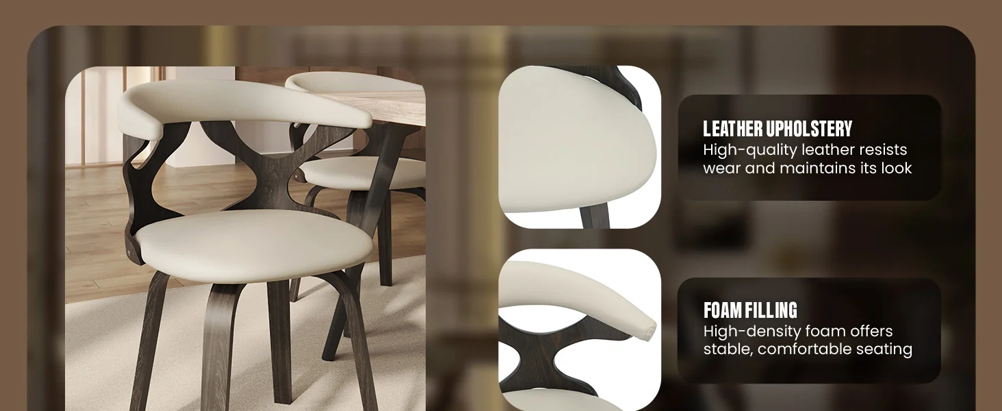 Modern Wooden Dining Chair, Dark Walnut Frame in Taupe, Klyne Collection By LeisrueMod