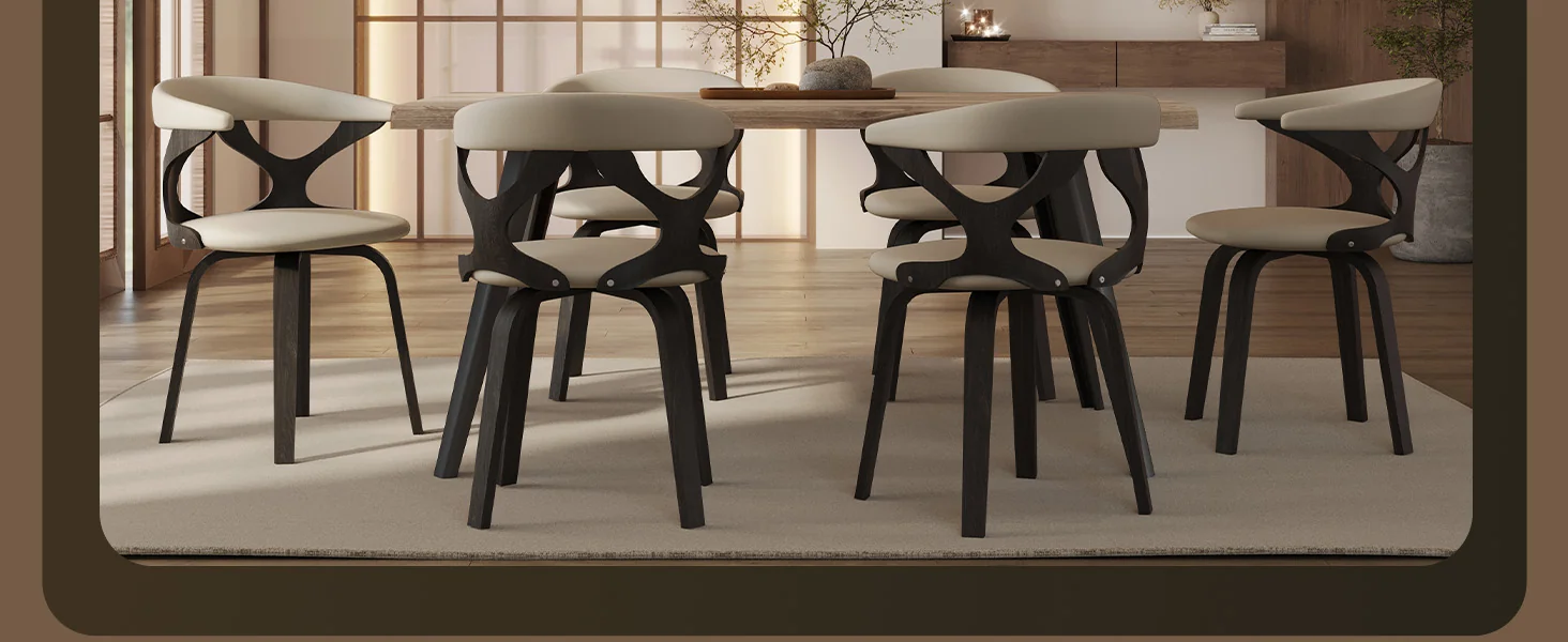 Modern Wooden Dining Chair, Dark Walnut Frame in Taupe, Klyne Collection By LeisrueMod