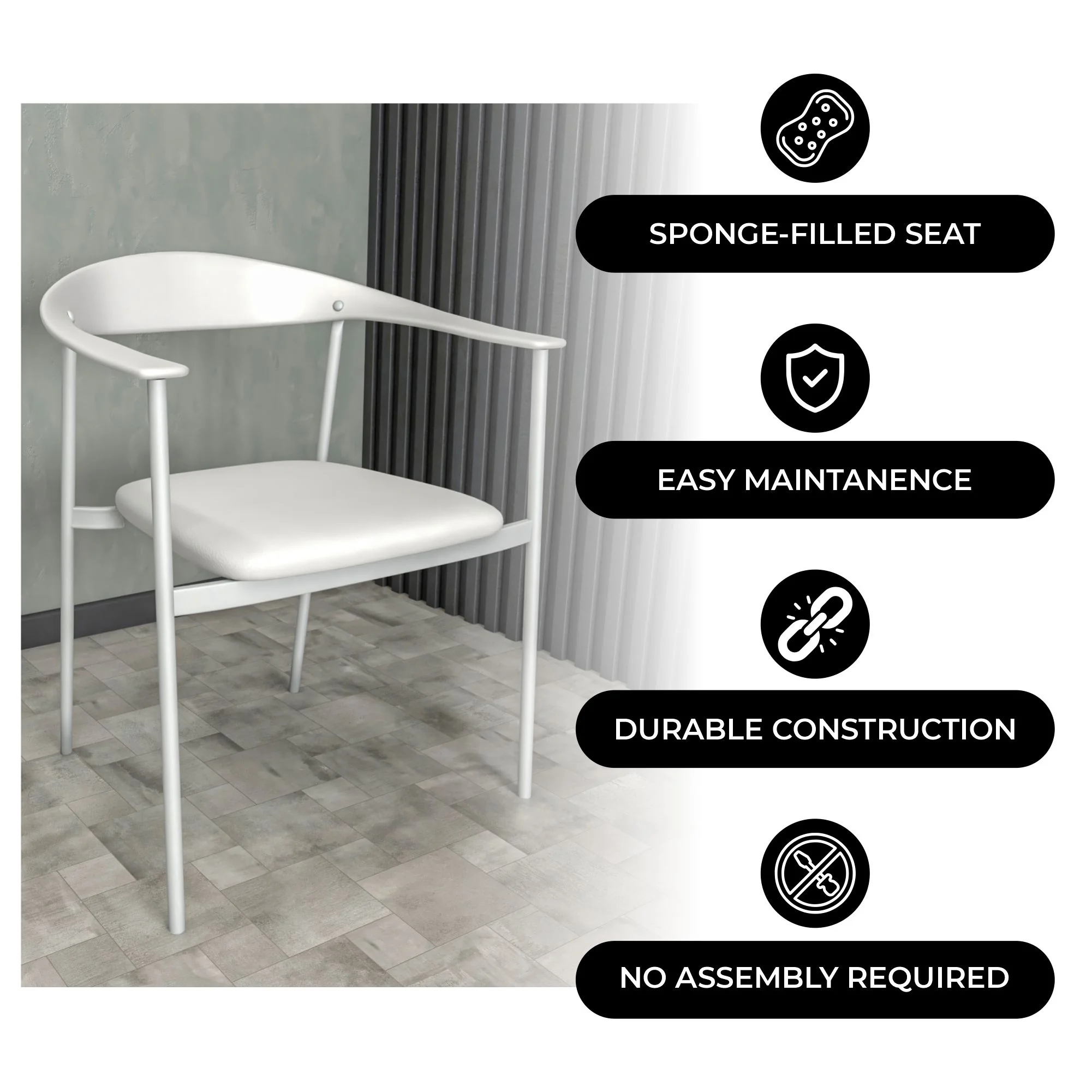 Kora Collection Modern Dining Chair in White - Set of 2