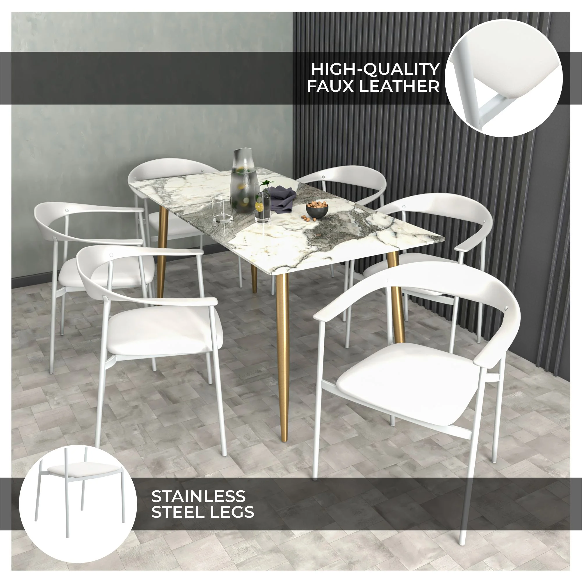 Kora Collection Modern Dining Chair in White - Set of 4