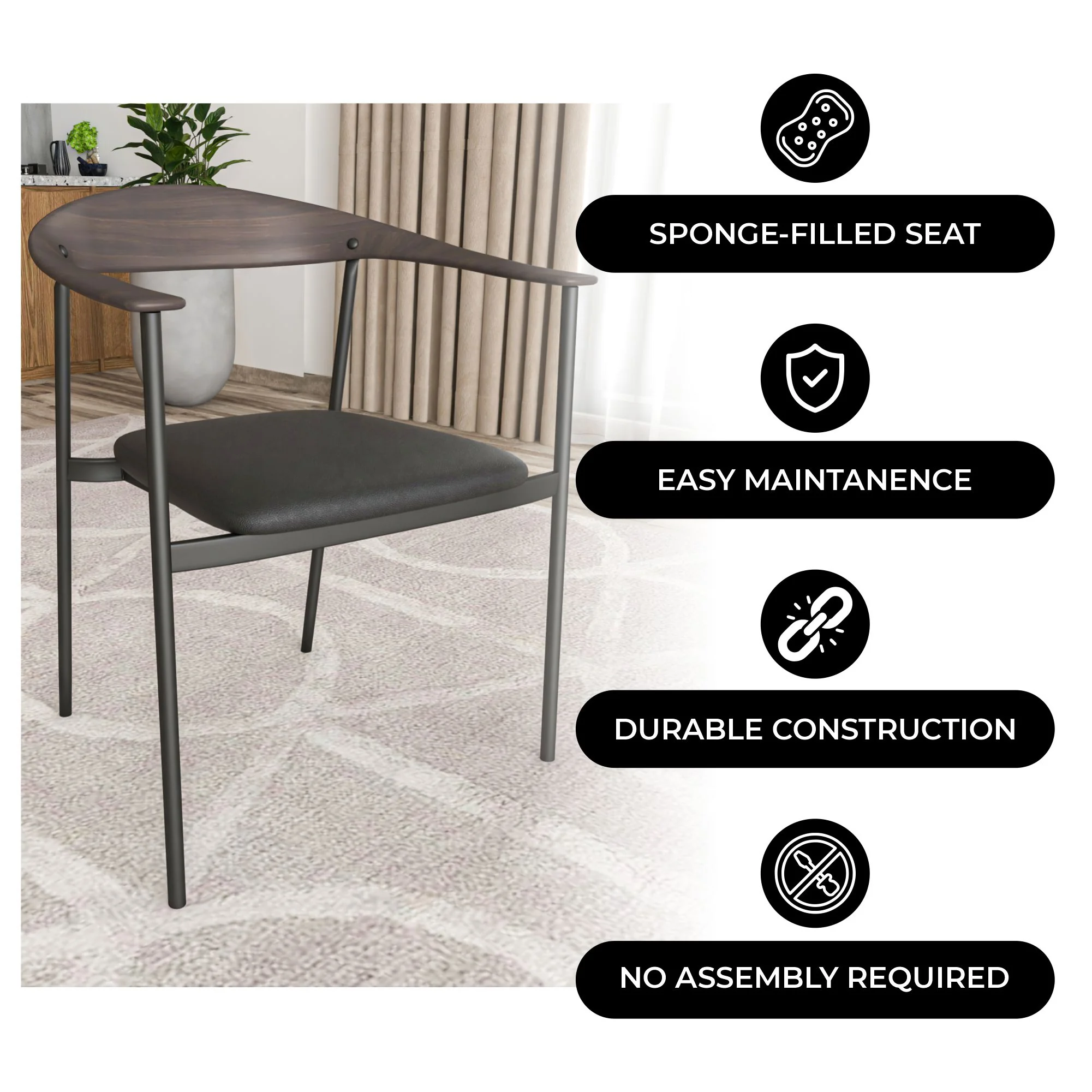 Kora Collection Modern Dining Chair Brown Back with Black Seat - Set of 2