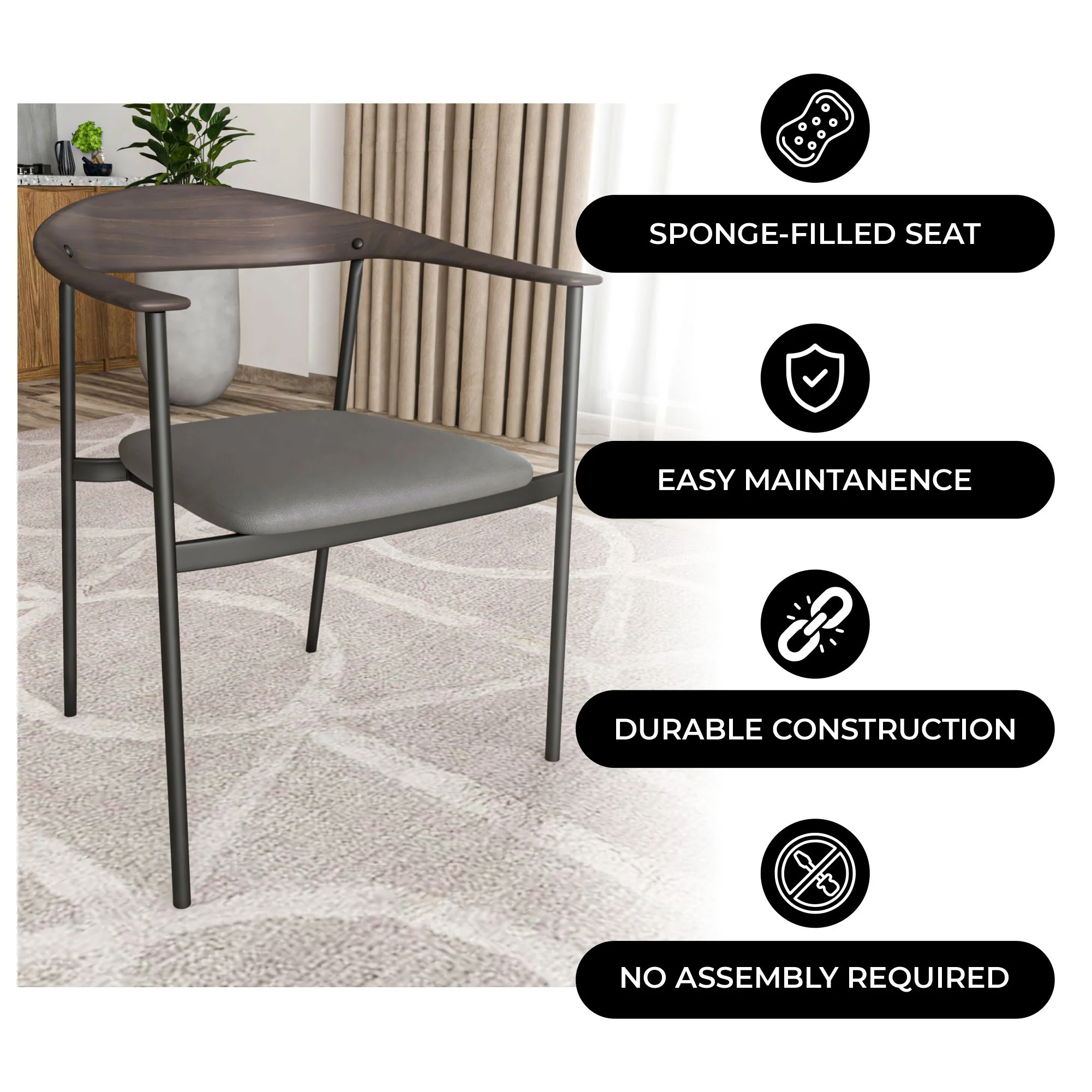 Kora Collection Modern Dining Chair in Charcoal