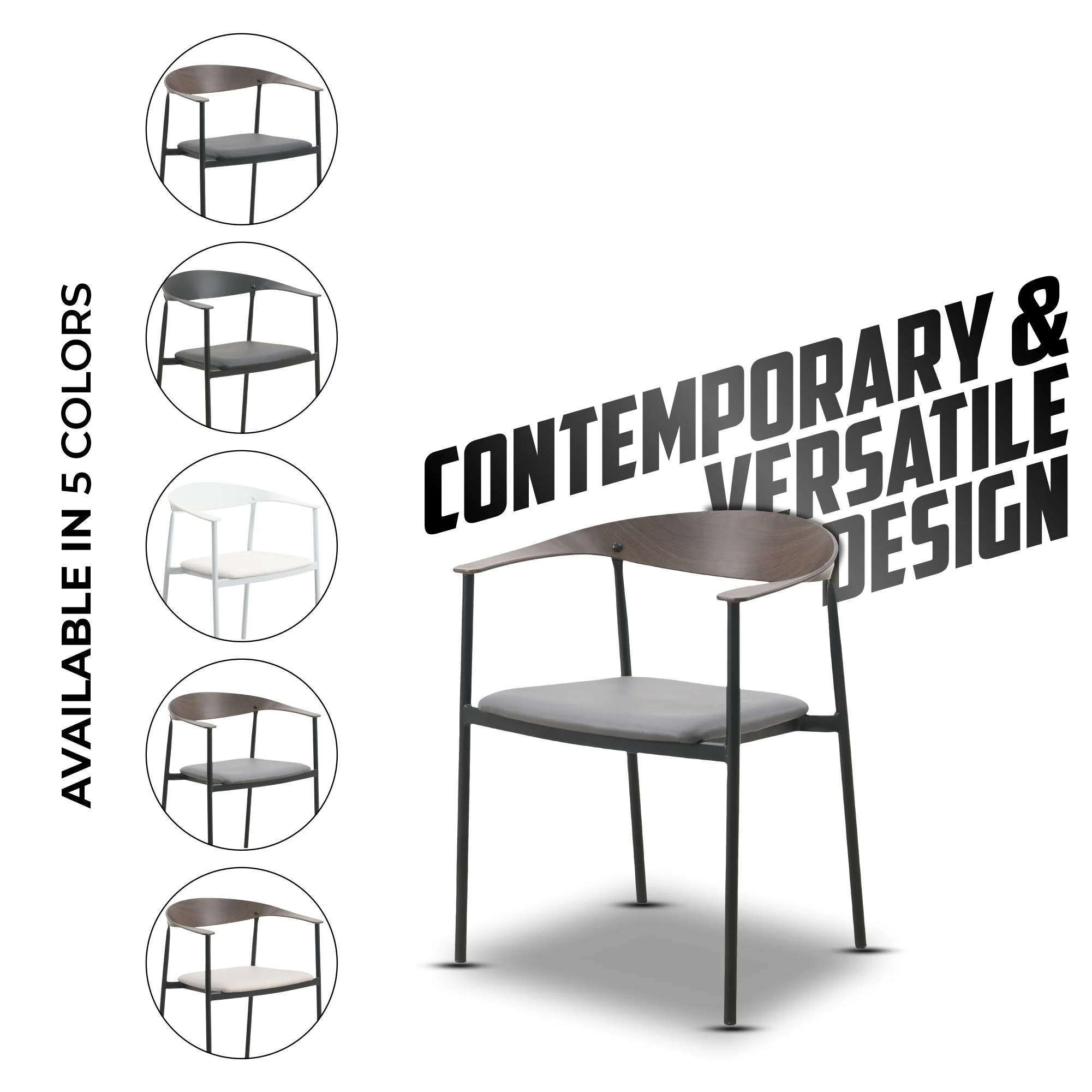 Kora Collection Modern Dining Chair in Charcoal - Set of 2