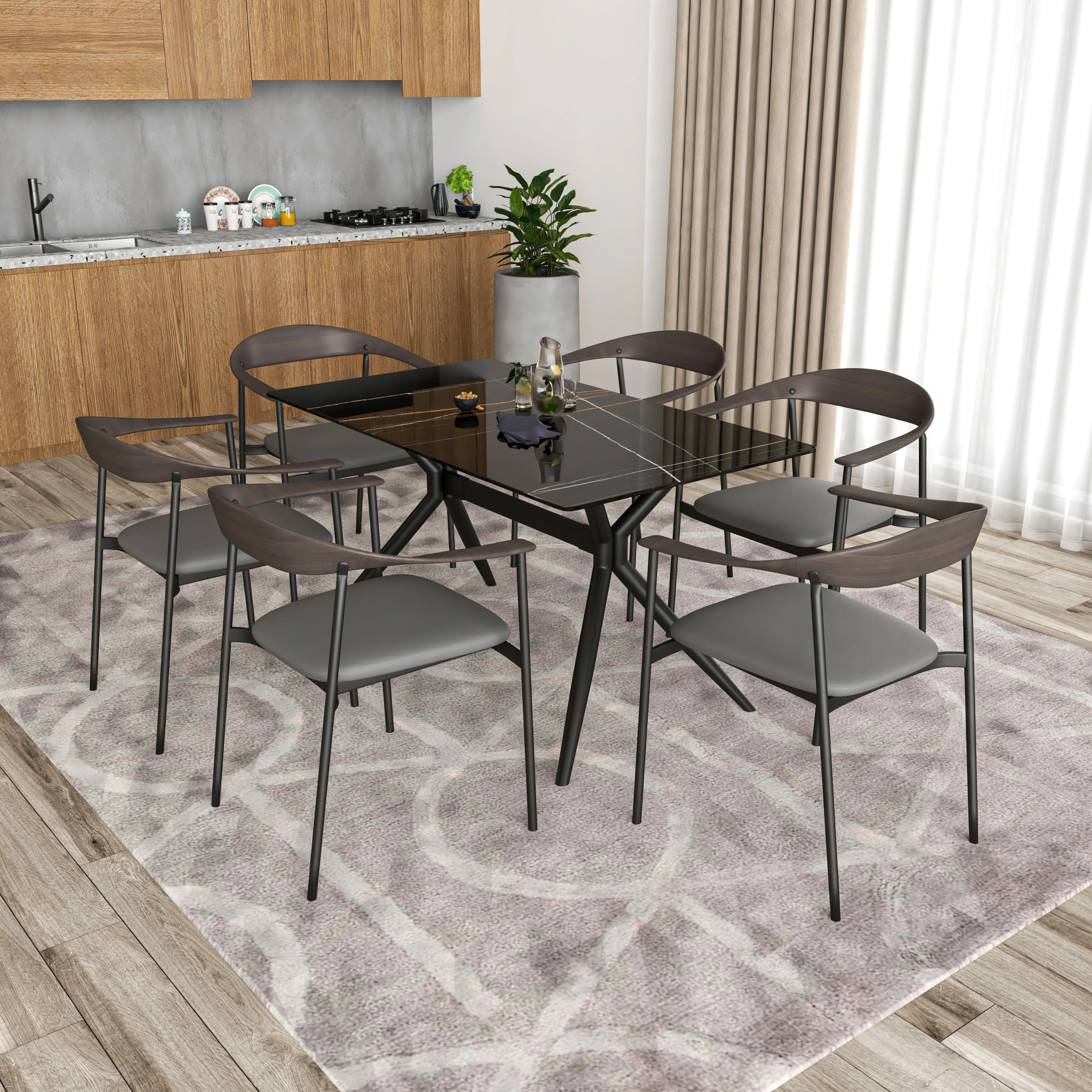 Kora Collection Modern Dining Chair in Charcoal - Set of 2