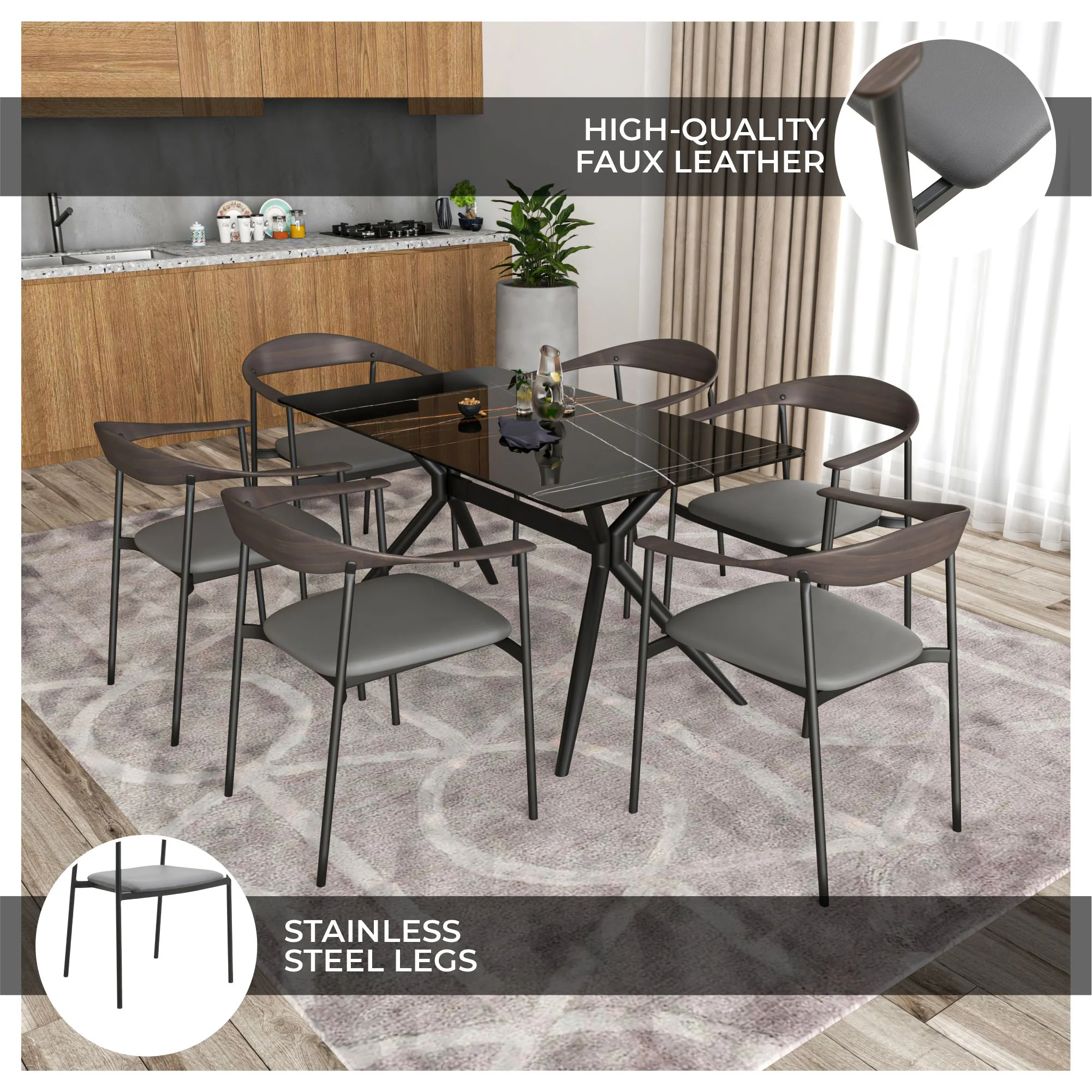 Kora Collection Modern Dining Chair in Charcoal - Set of 4