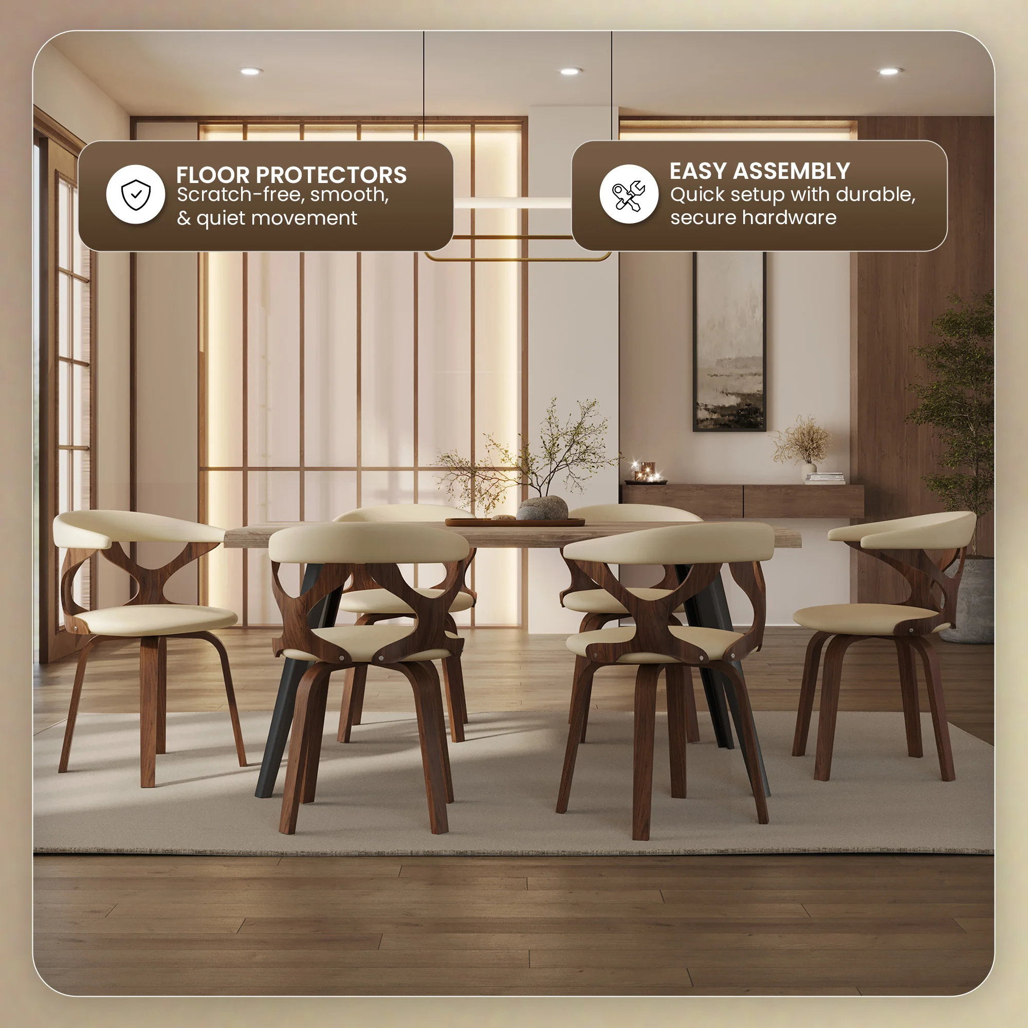 Modern Wooden Dining Chair, Walnut Frame in Taupe Klyne Collection By LeisrueMod