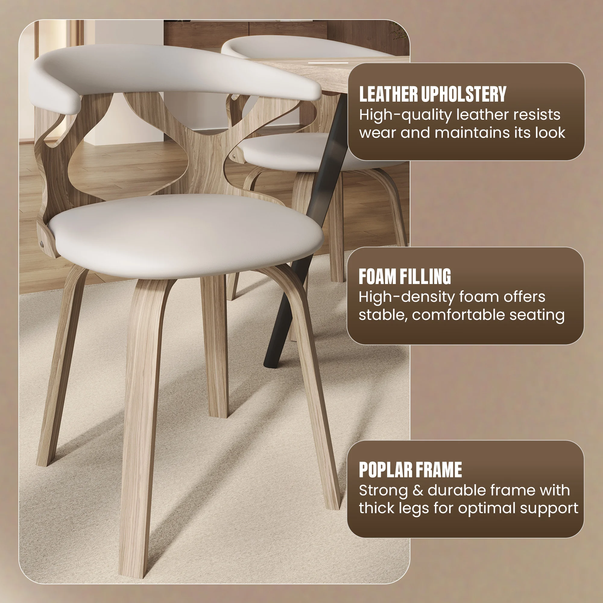 Modern Wooden Dining Chair, Washed Walnut Frame in Light Grey, Klyne Collection By LeisrueMod