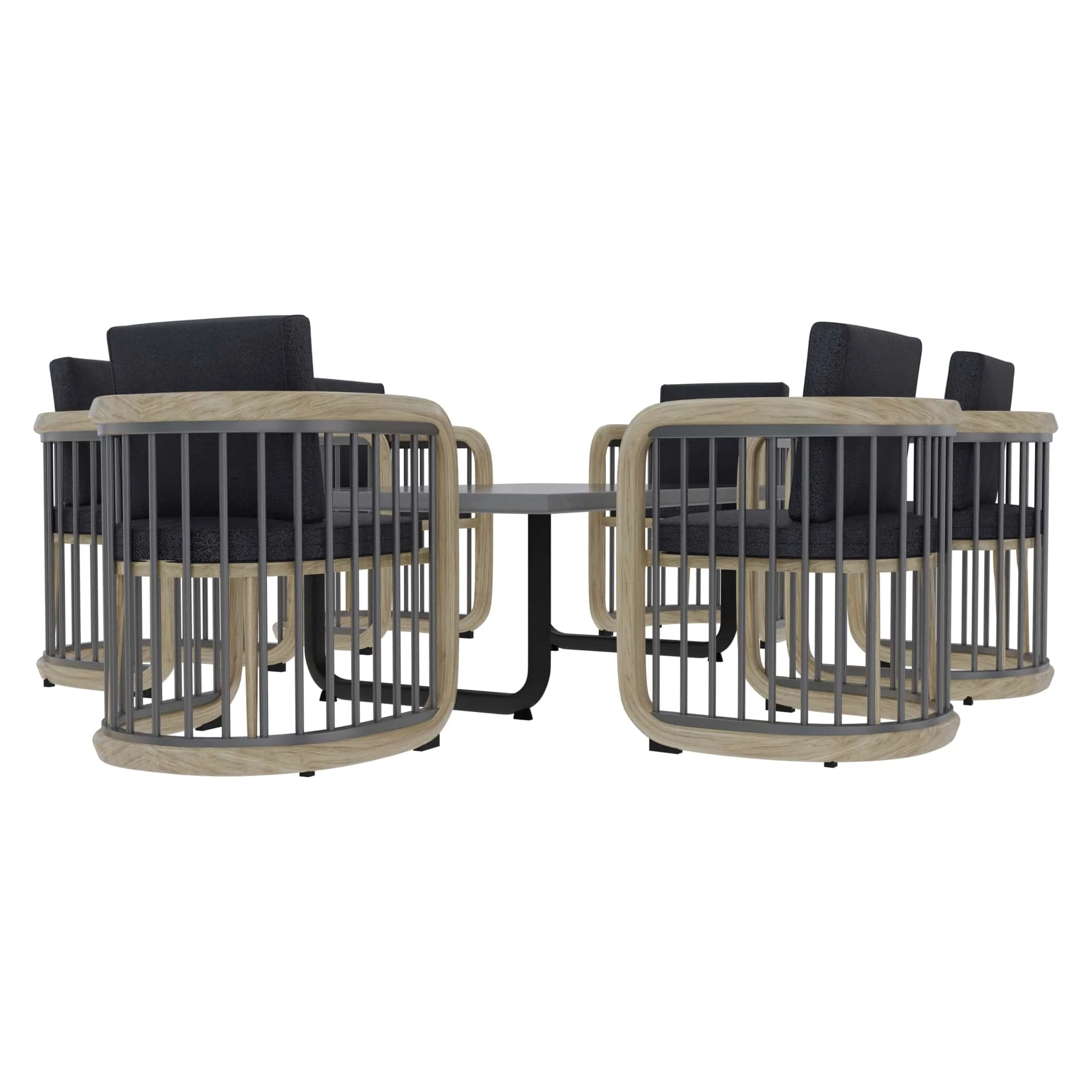 Klyra 7-Piece Aluminum Dining Set with 1 Rectangular Dining Table and 6 Dining Chairs in Grey