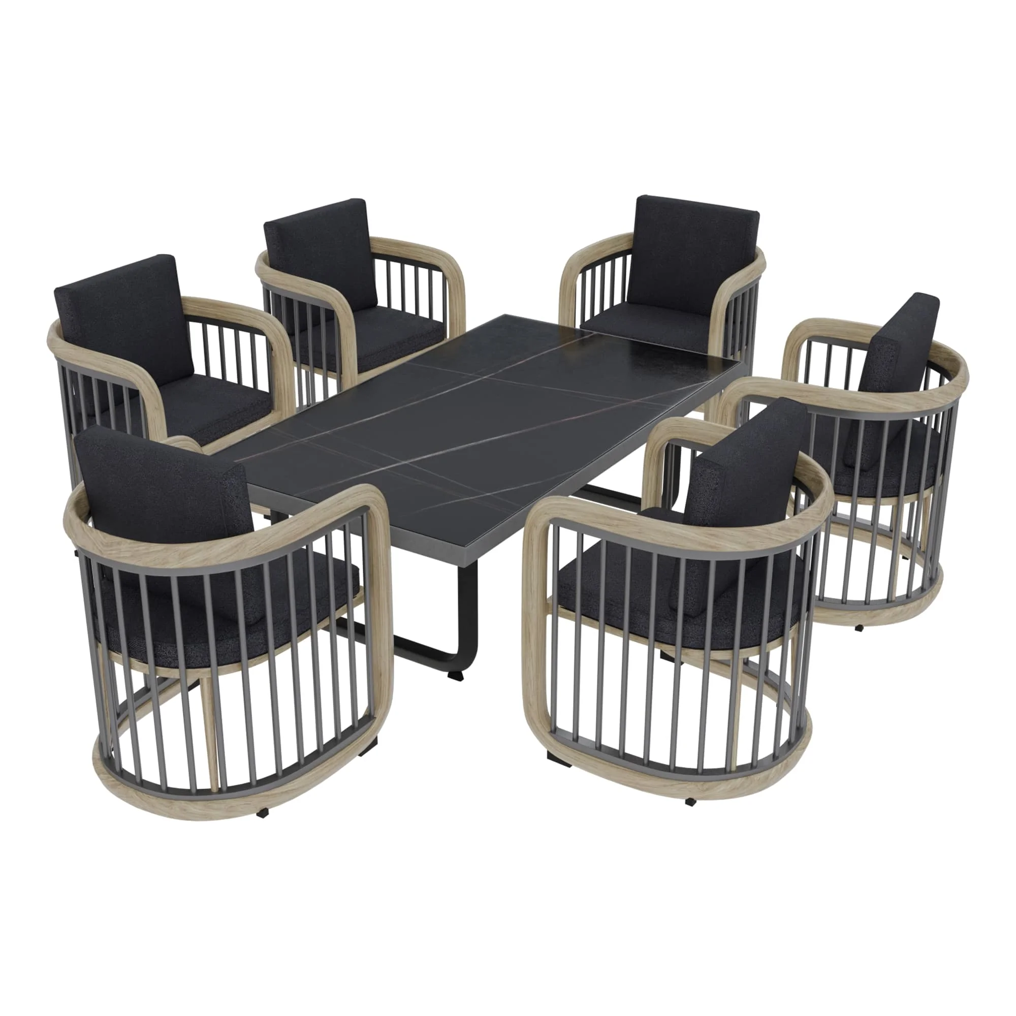 Klyra 7-Piece Aluminum Dining Set with 1 Rectangular Dining Table and 6 Dining Chairs in Grey