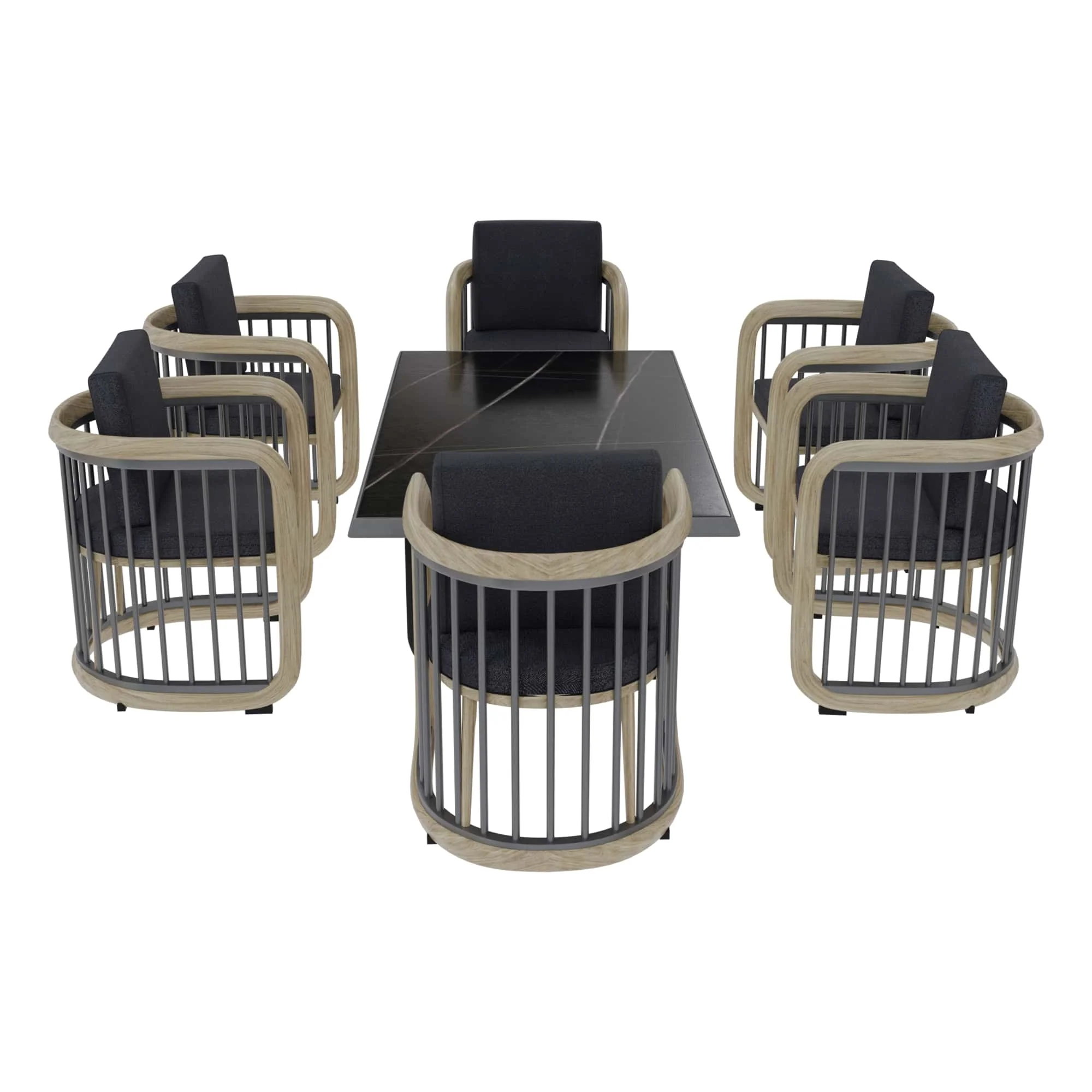 Klyra 7-Piece Aluminum Dining Set with 1 Rectangular Dining Table and 6 Dining Chairs in Grey