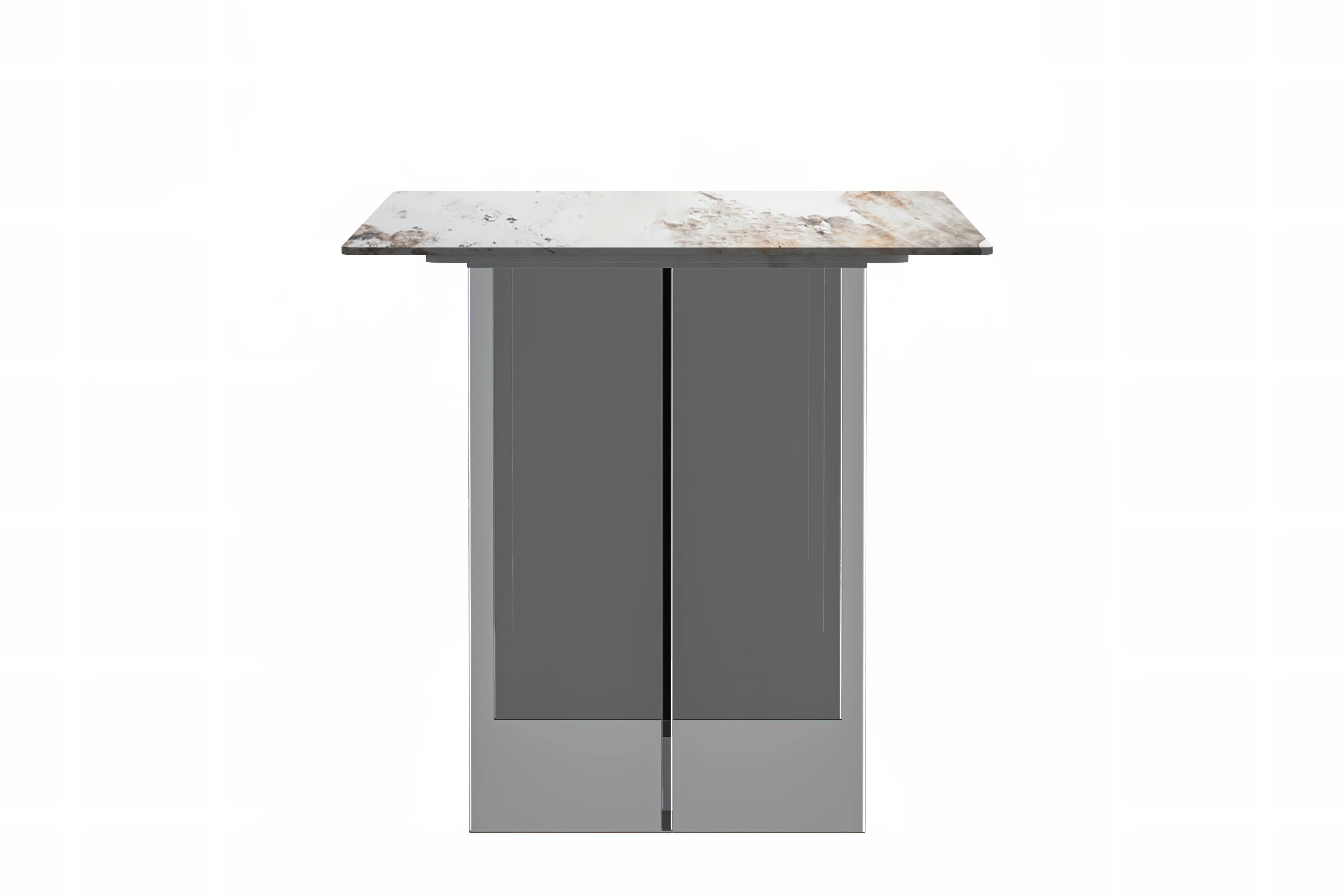 Kova Series Dining Table, Clear Base with 55" White Grey Sintered Stone Top