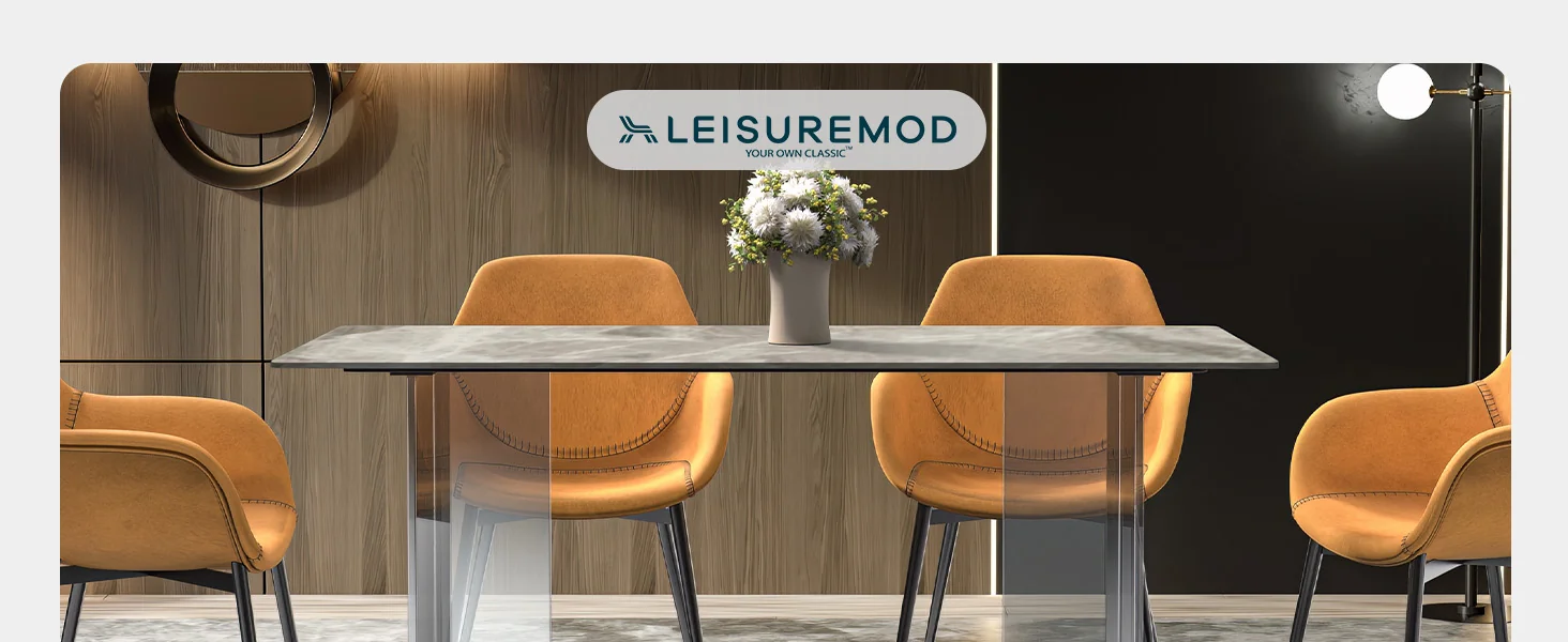 Kova Series Dining Table, Clear Base with 55" Deep Grey Sintered Stone Top