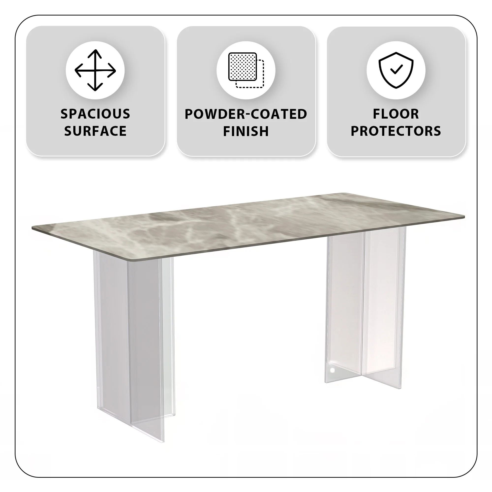 Kova Series Dining Table, Clear Base with 55" Deep Grey Sintered Stone Top