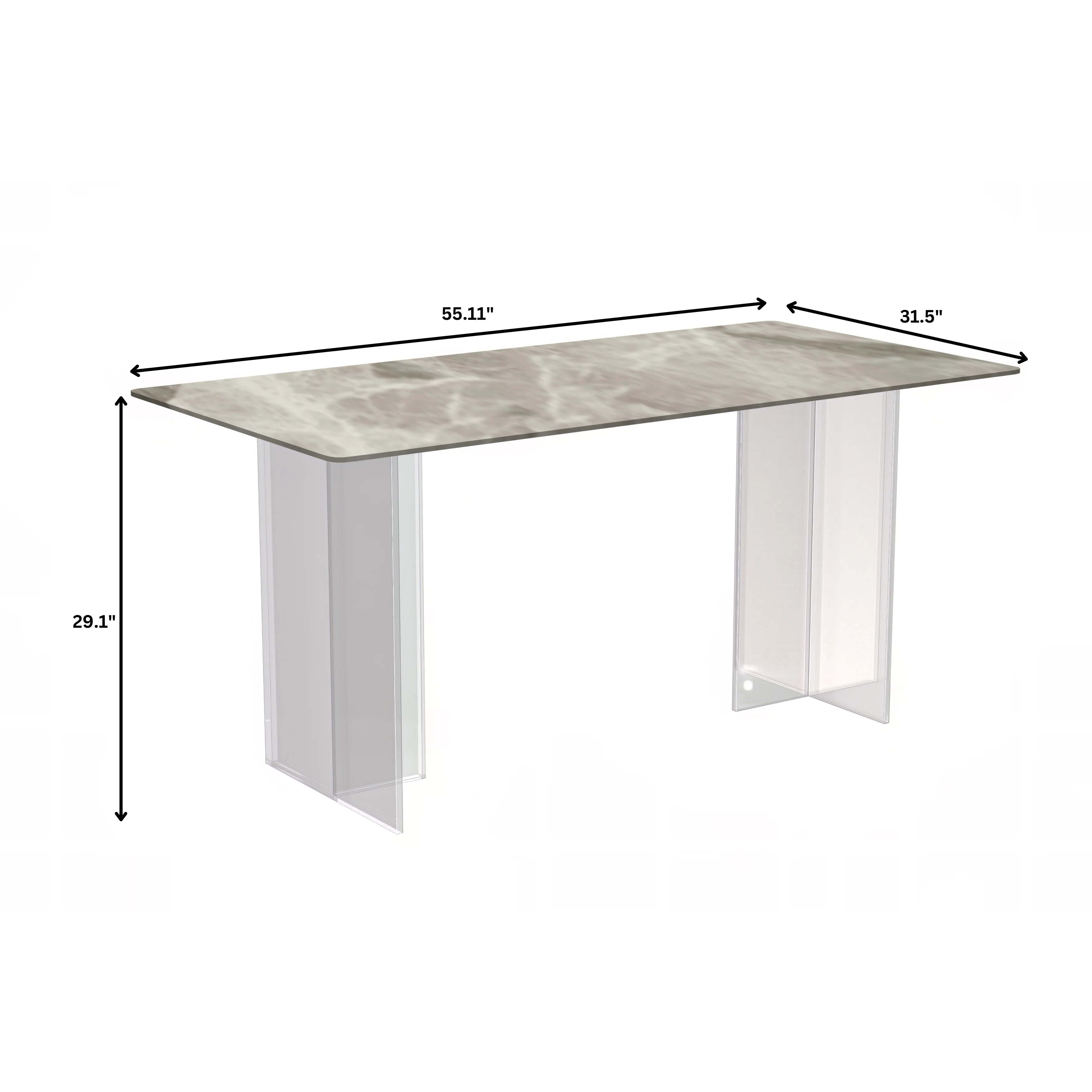 Kova Series Dining Table, Clear Base with 55" Deep Grey Sintered Stone Top