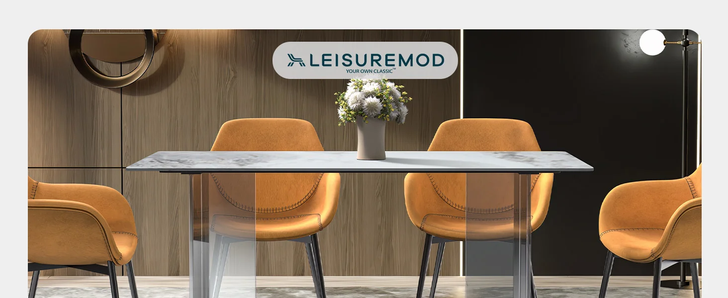 Kova Series Dining Table, Clear Base with 55" Medium Grey Sintered Stone Top