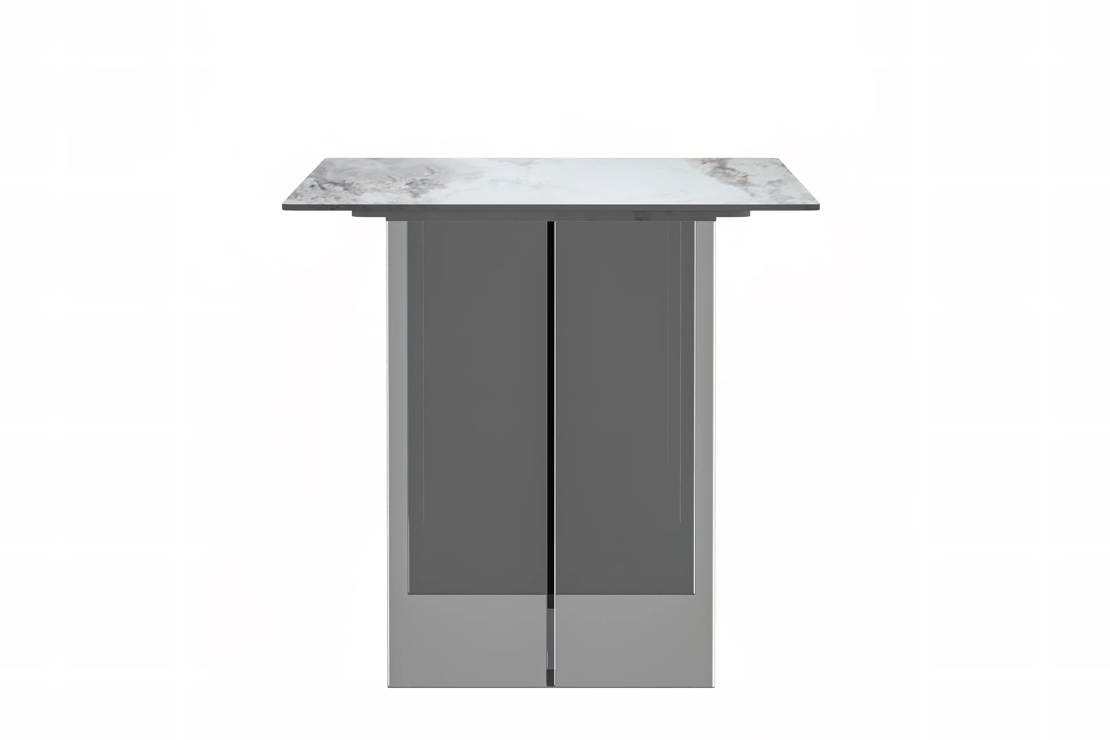Kova Series Dining Table, Clear Base with 55" Medium Grey Sintered Stone Top