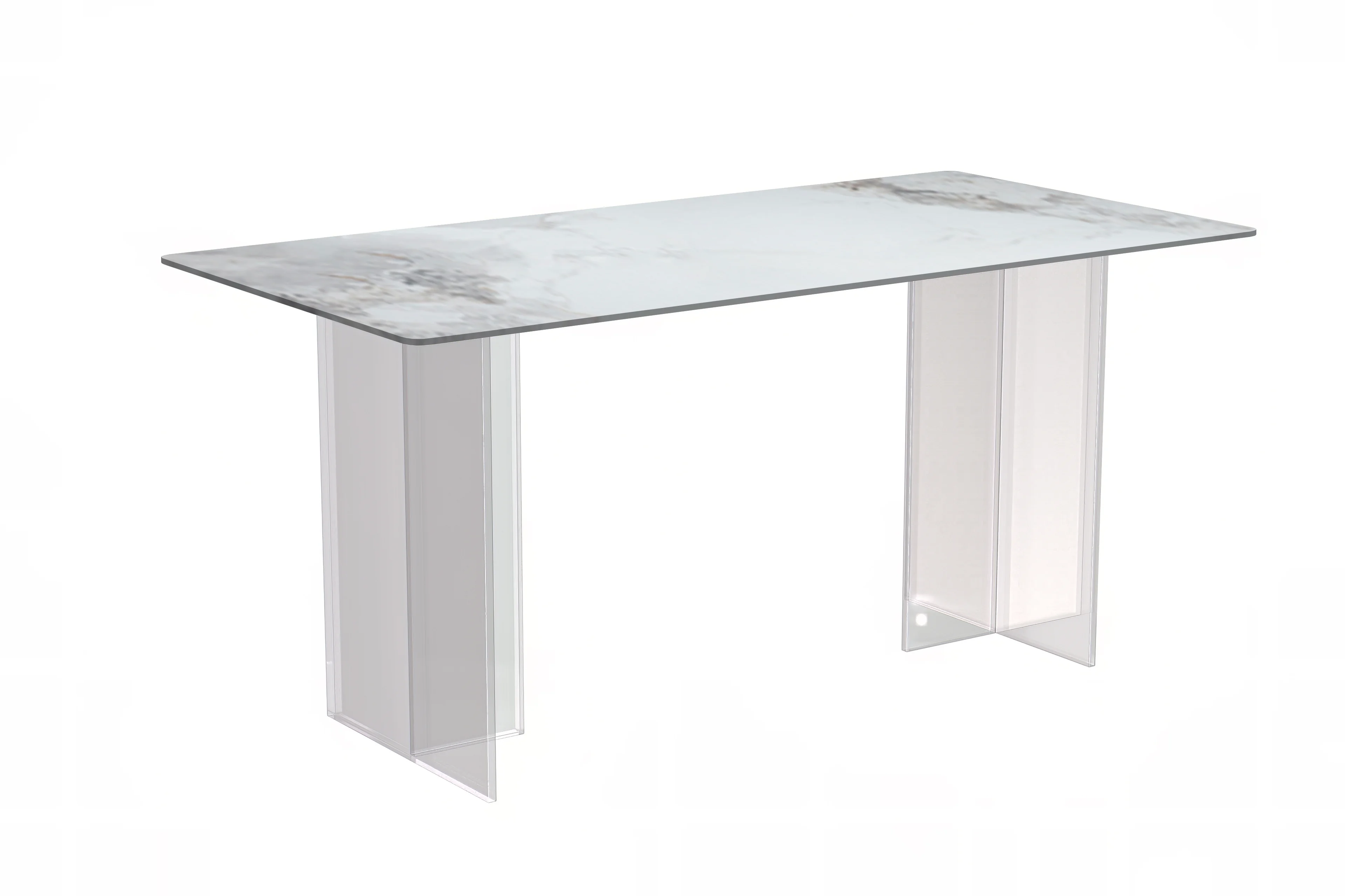 Kova Series Dining Table, Clear Base with 55" Medium Grey Sintered Stone Top
