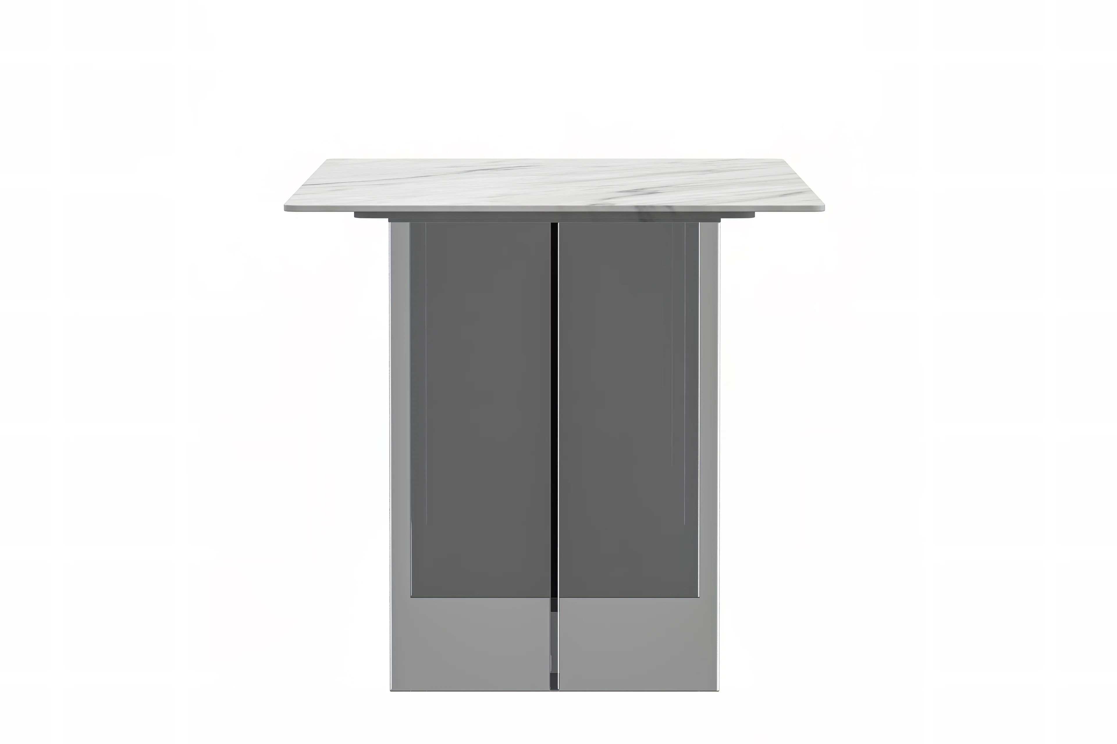 Kova Series Dining Table, Clear Base with 55" White Sintered Stone Top