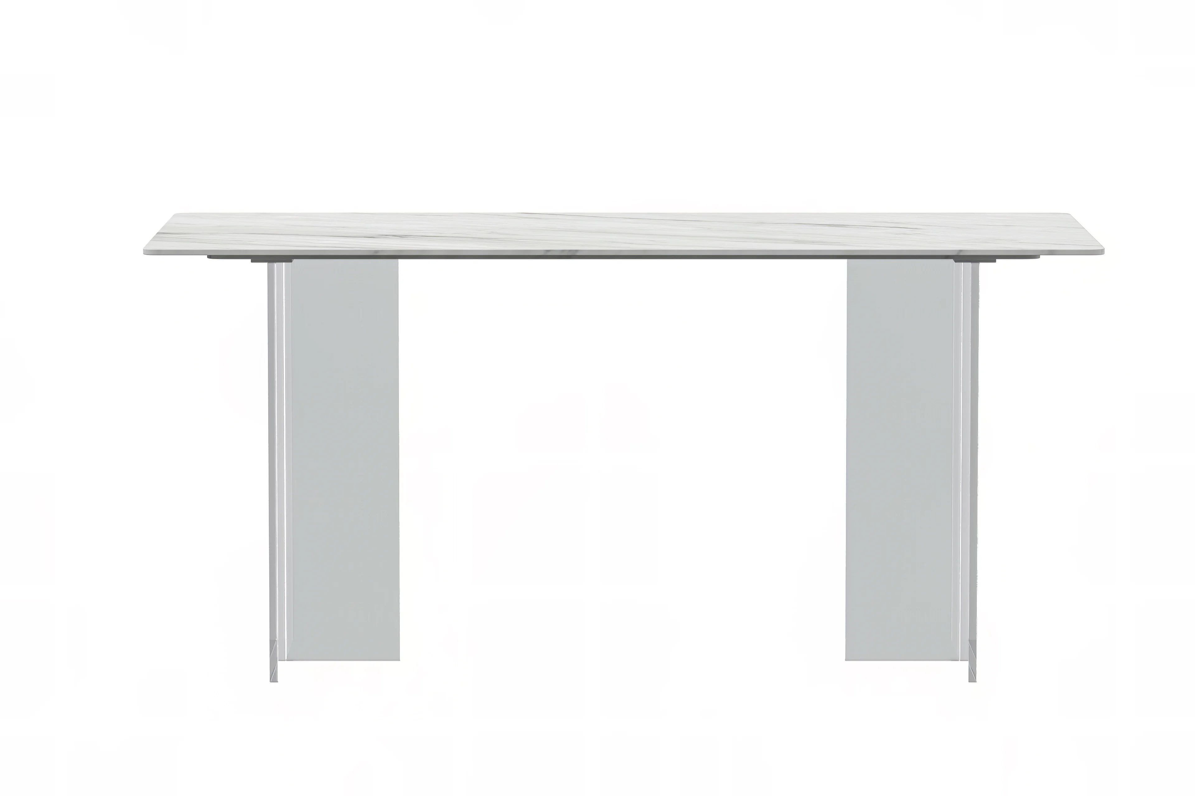 Kova Series Dining Table, Clear Base with 55" White Sintered Stone Top
