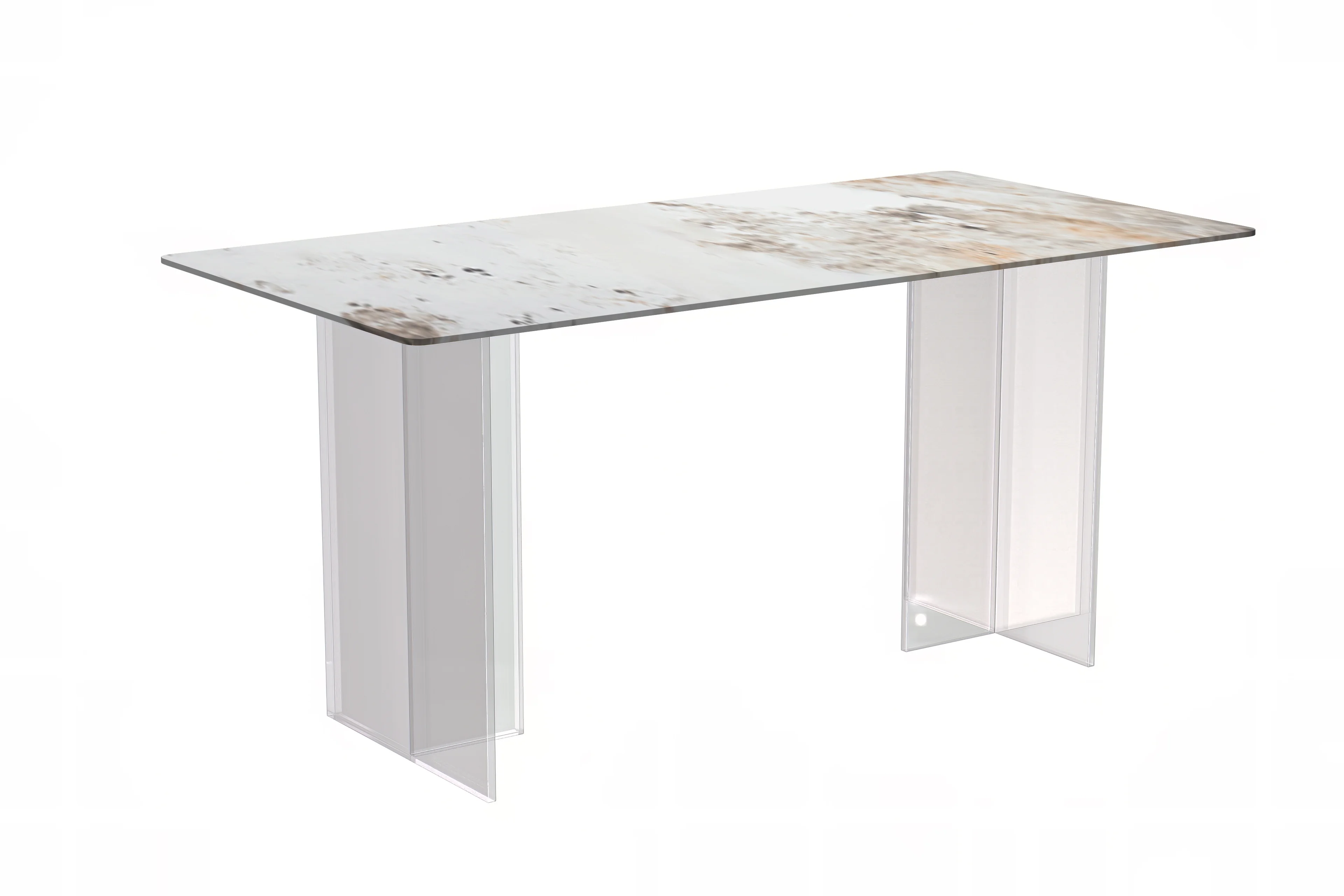 Kova Series Dining Table, Clear Base with 62" White Grey Sintered Stone Top