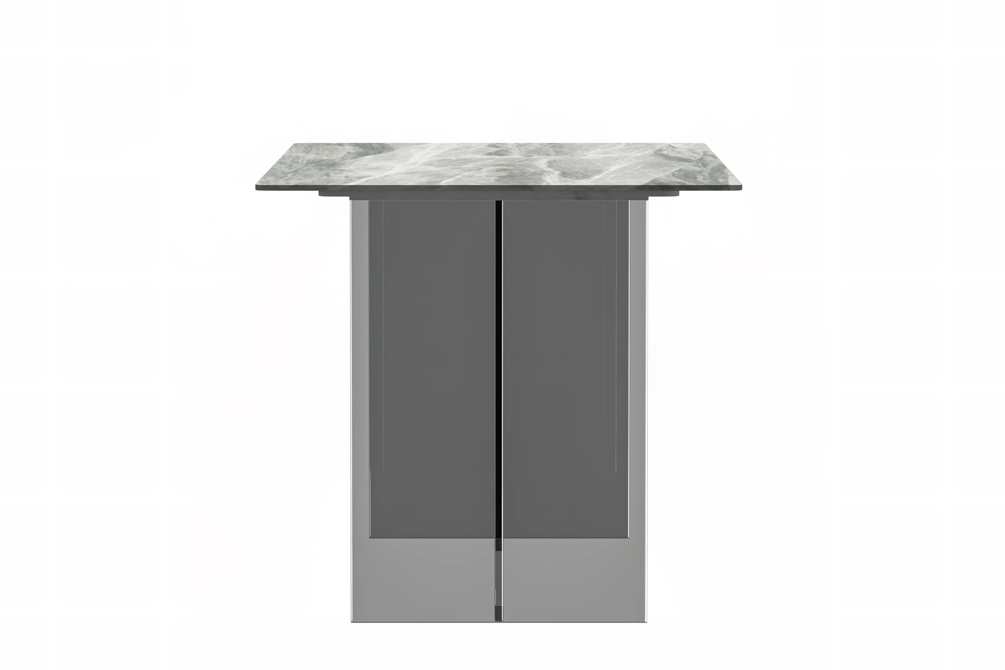 Kova Series Dining Table, Clear Base with 62" Light Grey Sintered Stone Top