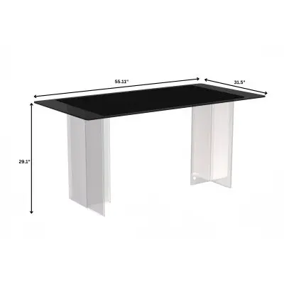 Kova Series Dining Table, Clear Base with 71" Black Glass Top