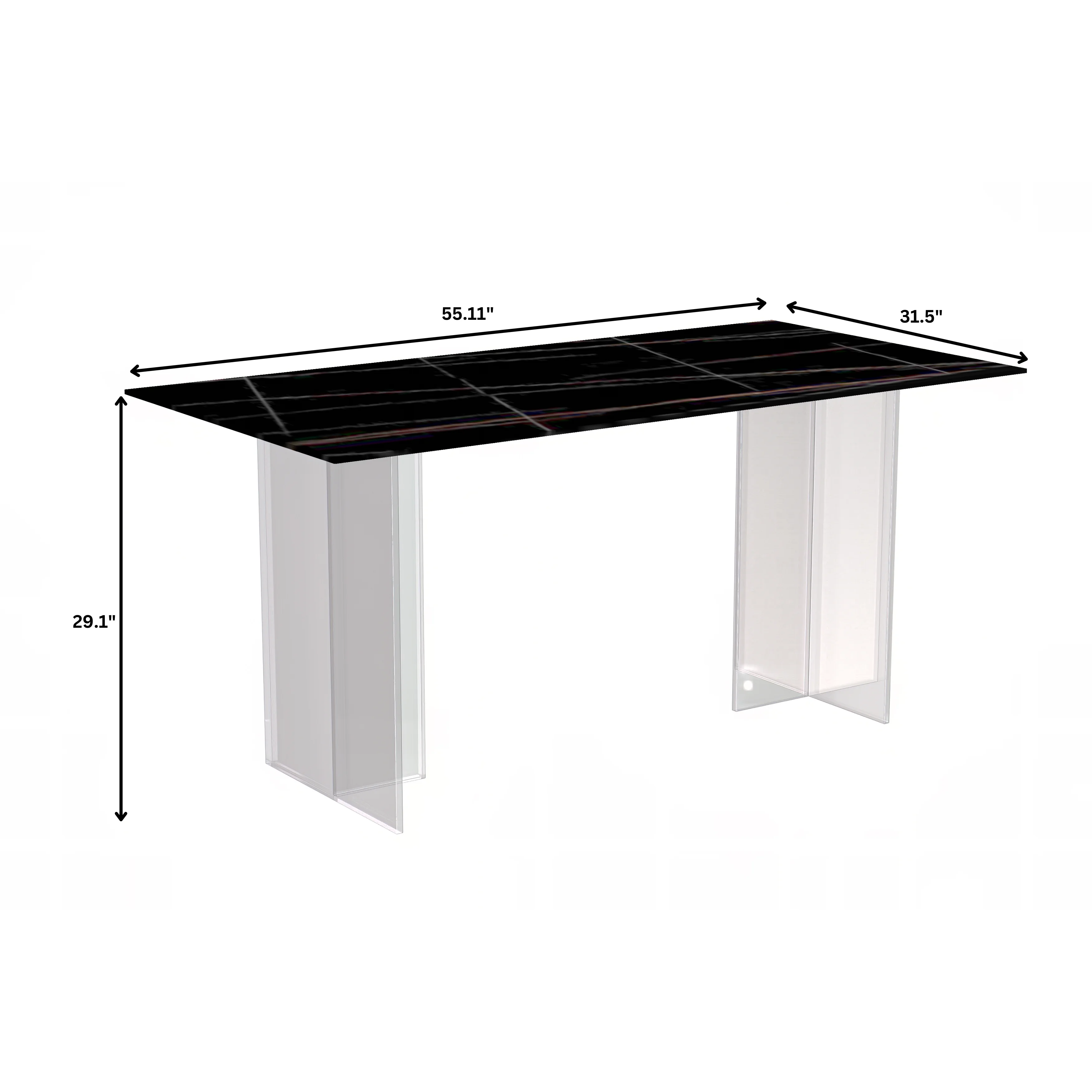 Kova Series Dining Table, Clear Base with 71" Black/Gold Sintered Stone Top