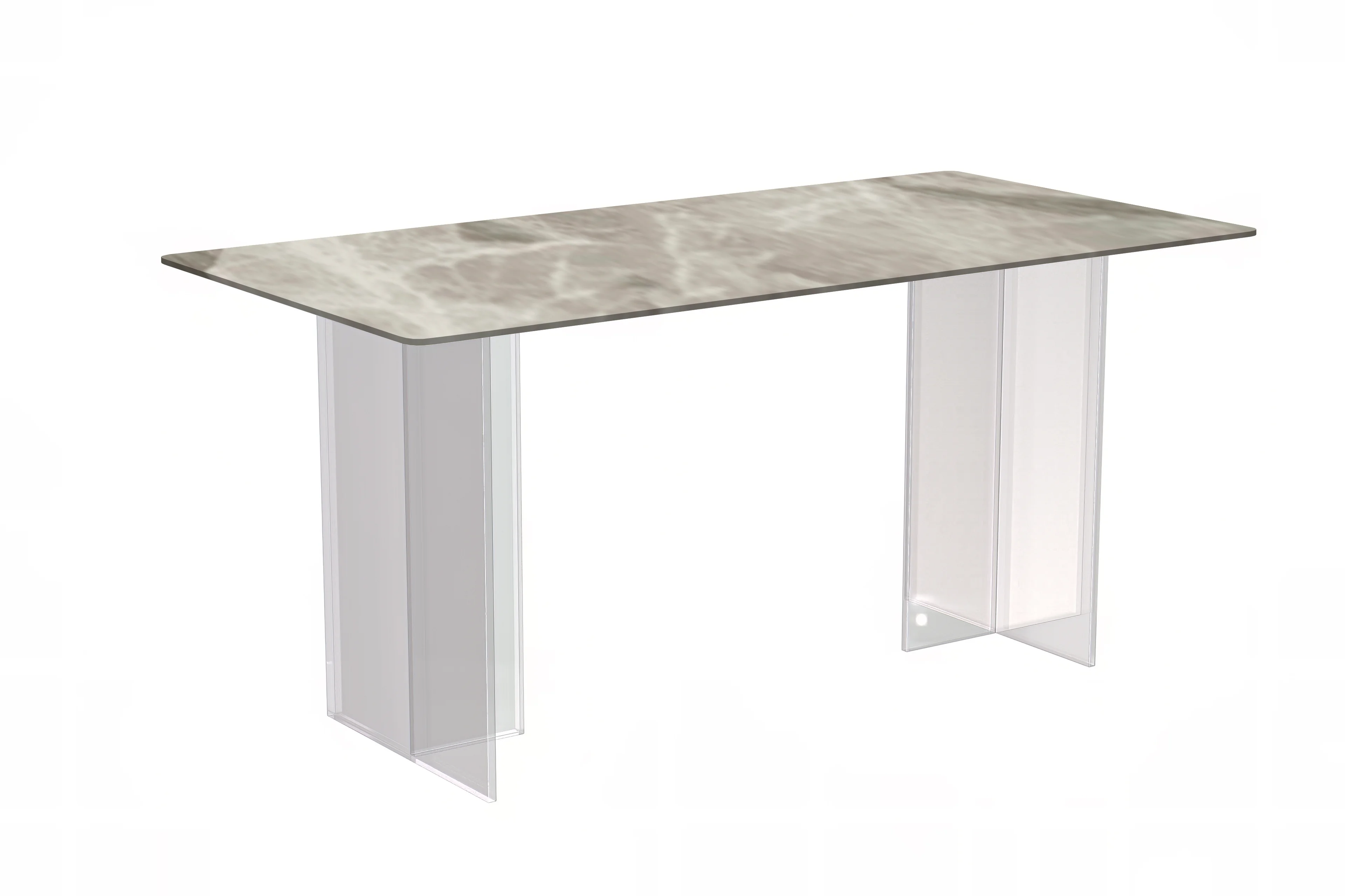 Kova Series Dining Table, Clear Base with 71" Deep Grey Sintered Stone Top