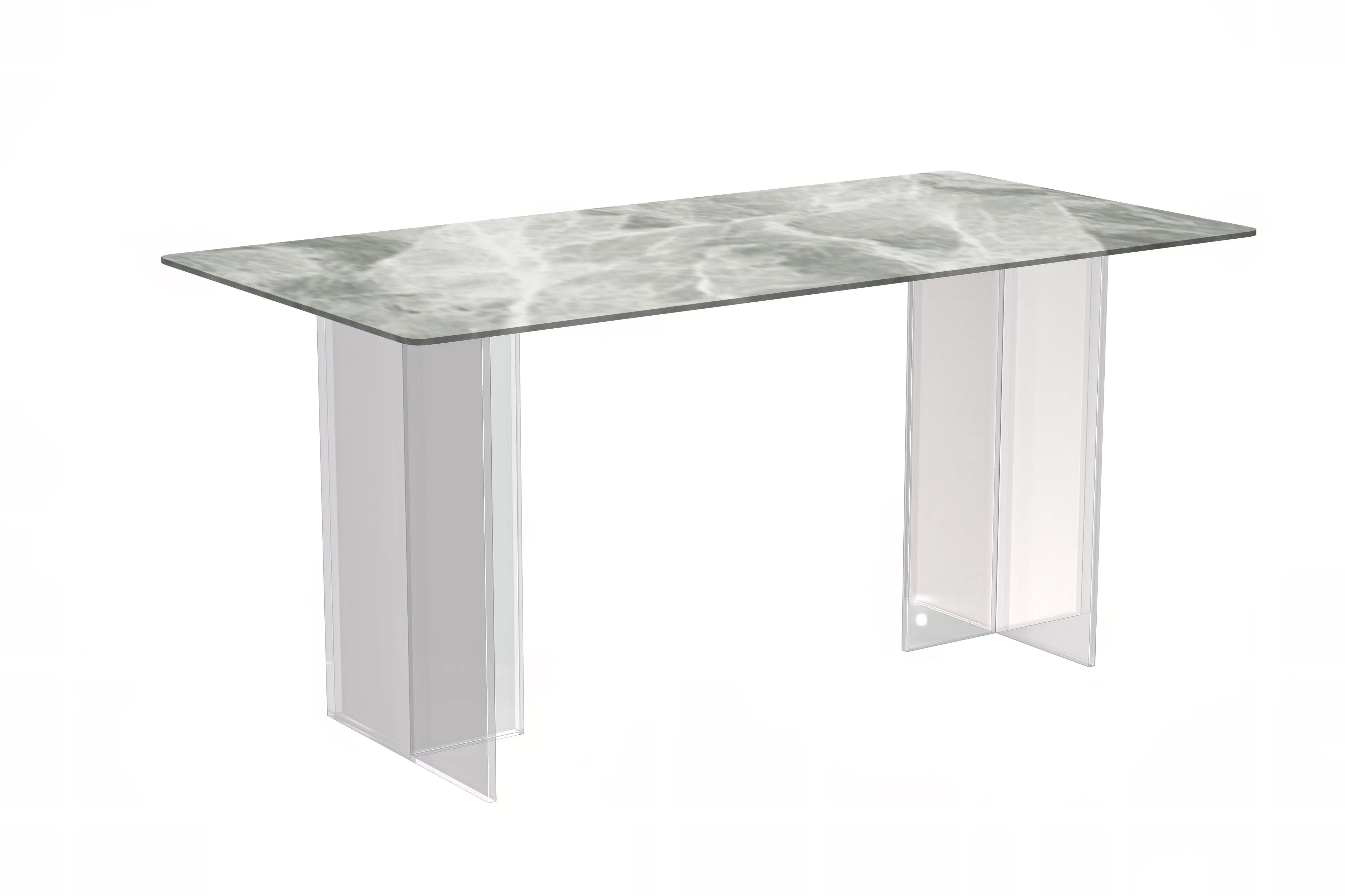 Kova Series Dining Table, Clear Base with 71" Light Grey Sintered Stone Top