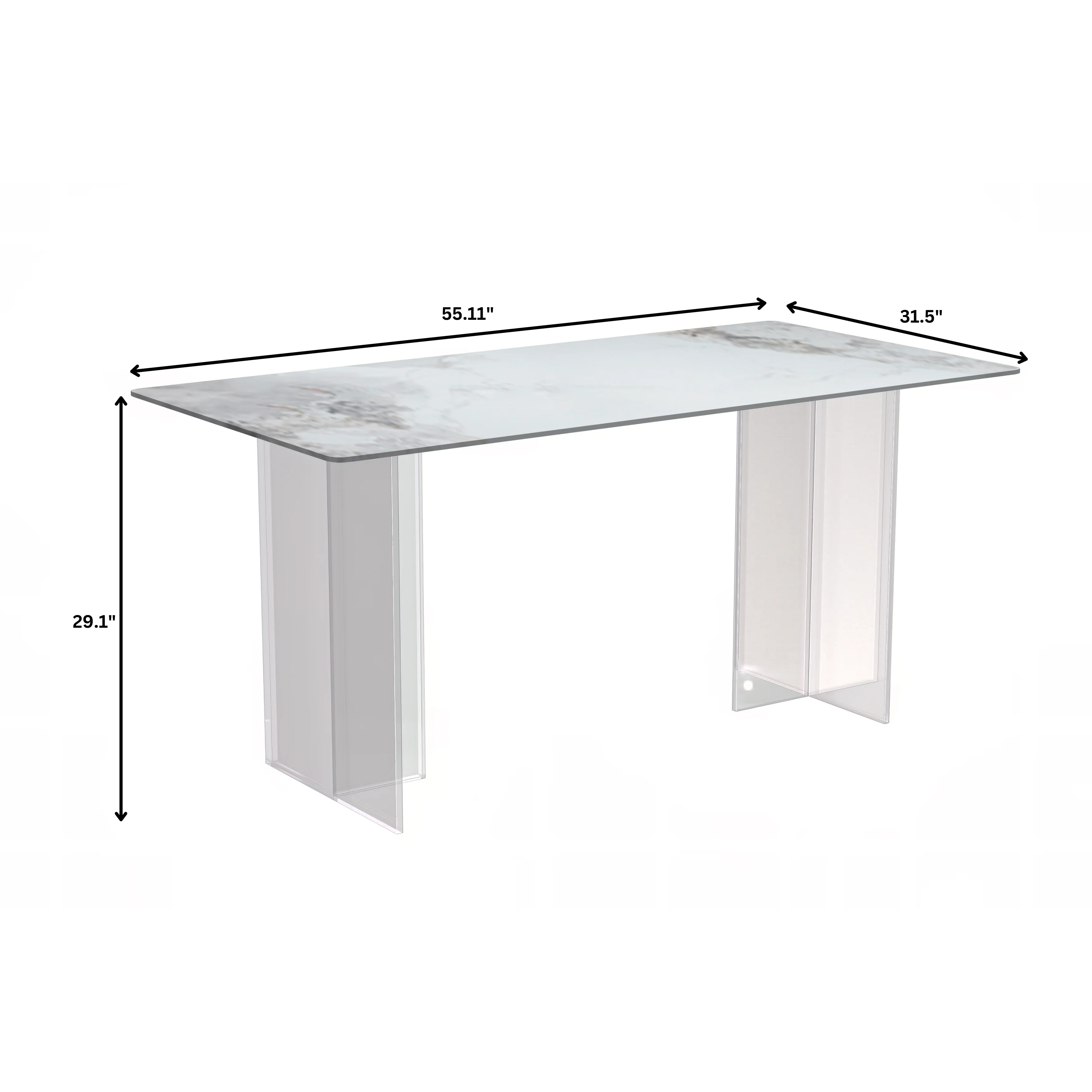 Kova Series Dining Table, Clear Base with 71" Medium Grey Sintered Stone Top