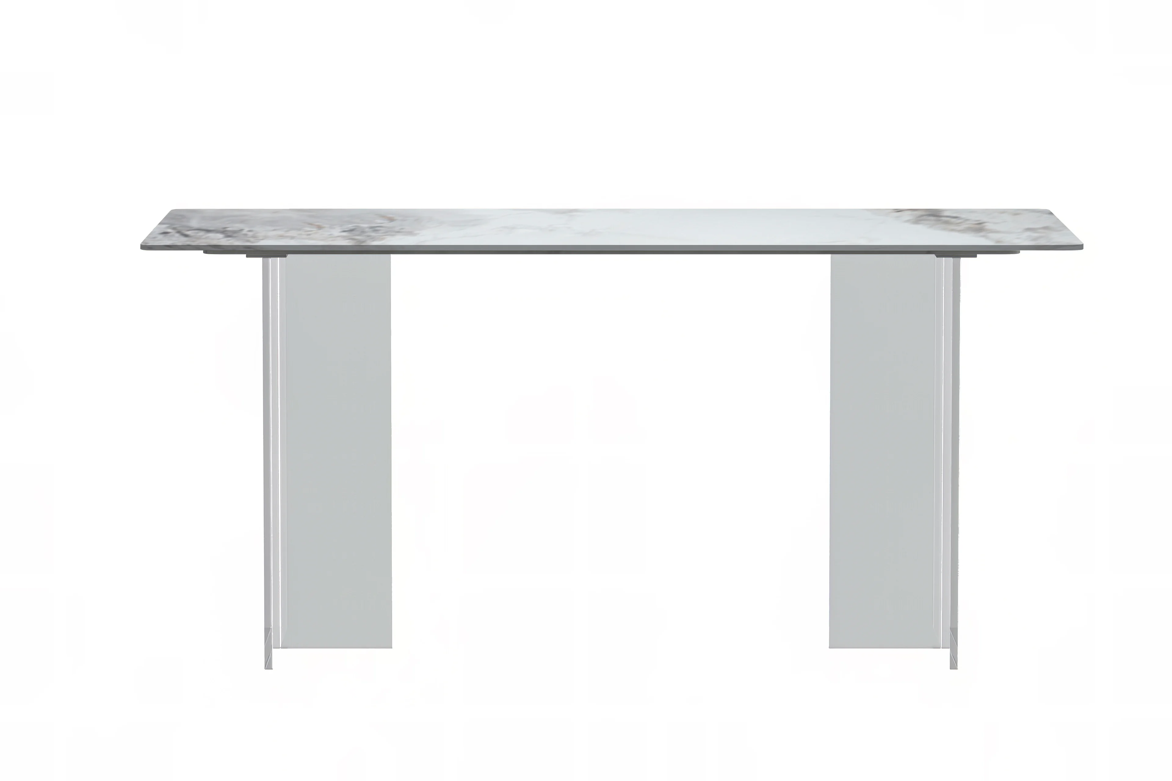 Kova Series Dining Table, Clear Base with 71" Medium Grey Sintered Stone Top