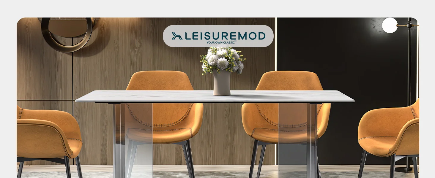 Kova Series Dining Table, Clear Base with 71" White Sintered Stone Top