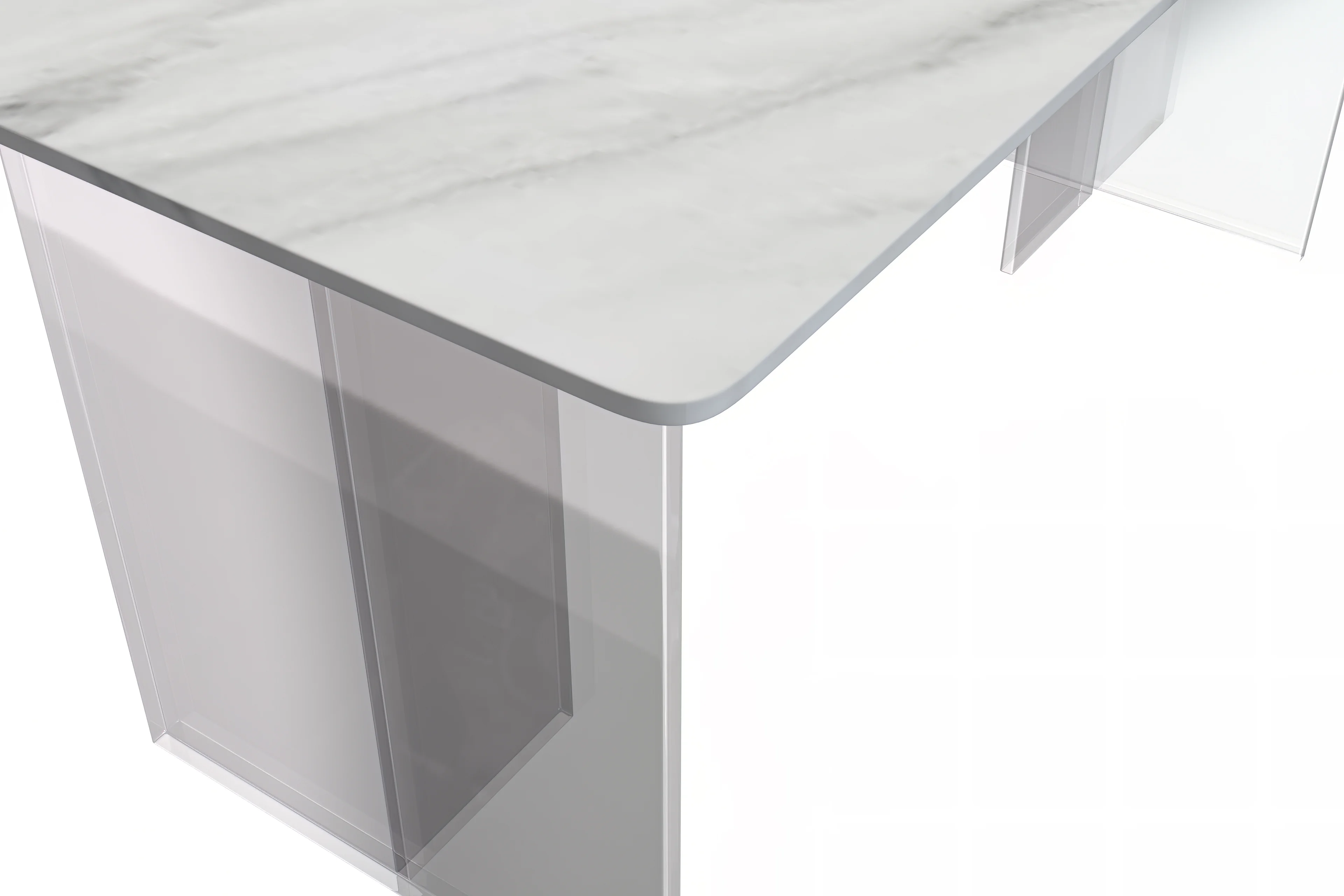 Kova Series Dining Table, Clear Base with 71" White Sintered Stone Top