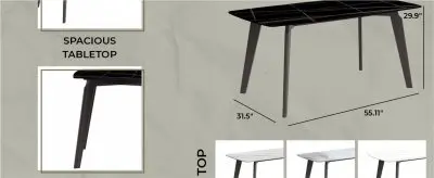 Krevor Series Modern Dining Table Silver Base, With 55 Black/Gold Sintered Stone Top