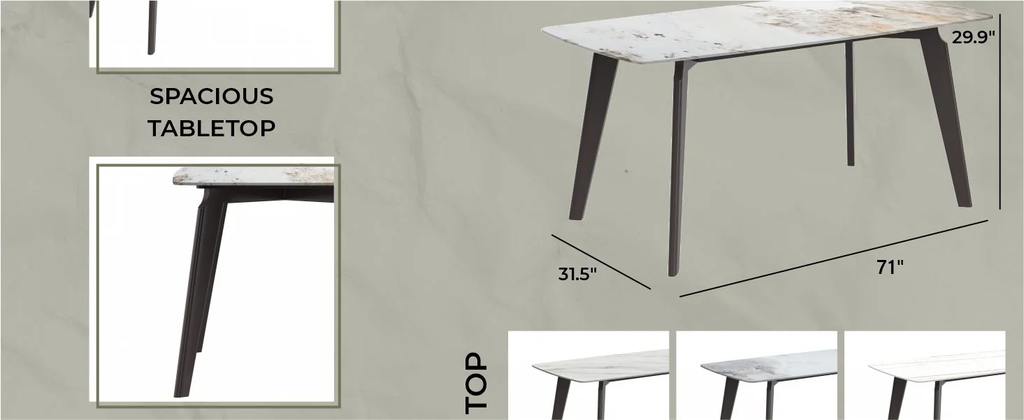 Krevor Series Modern Dining Table Silver Base, With 55 White Grey Sintered Stone Top